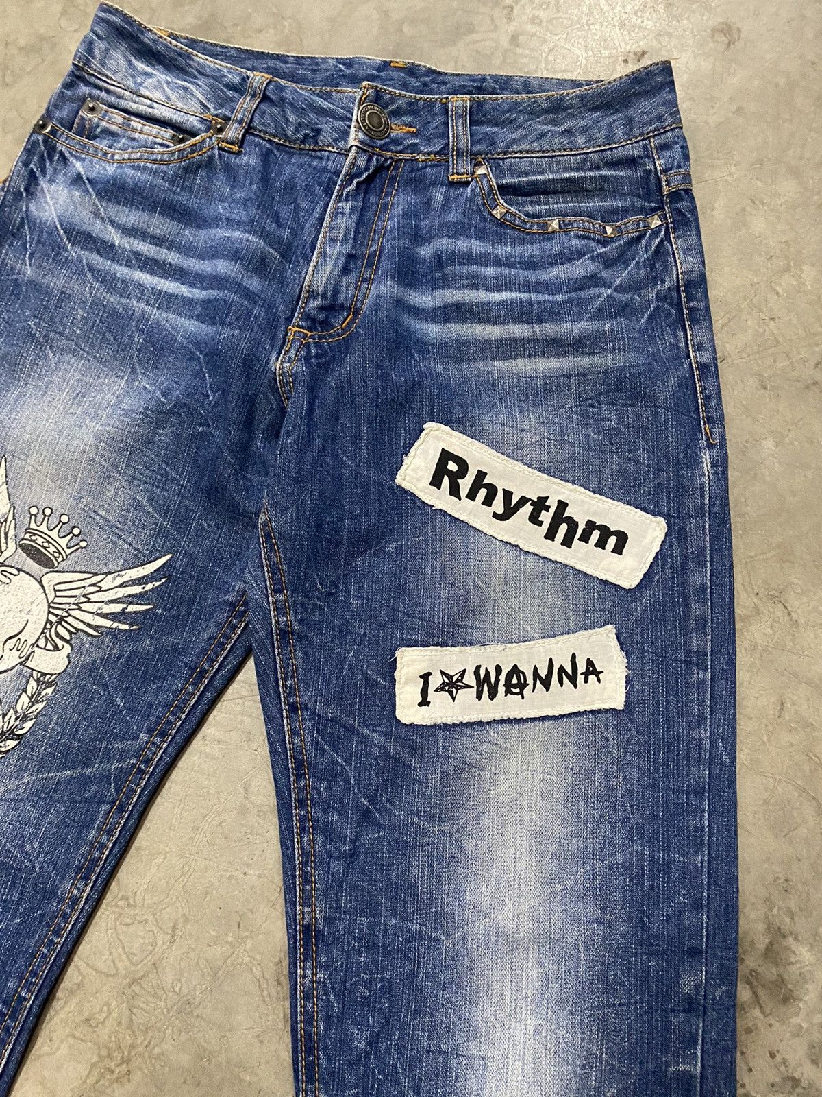 If Six Was Nine × Seditionaries Japanese Paint Skull Punk Patch Jeans Size US 30 / EU 46 - 5 Thumbnail