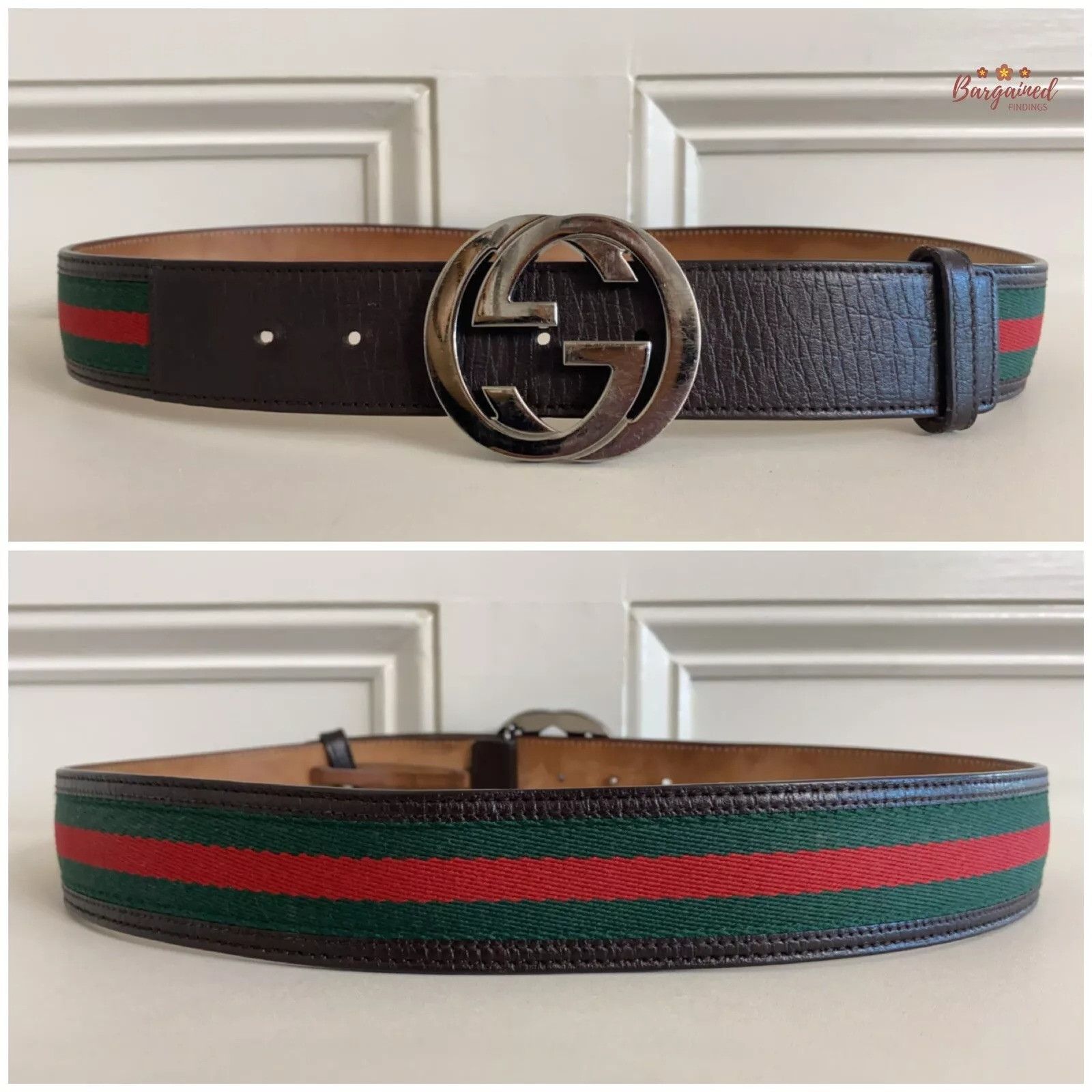 Gucci Gucci Web Canvas Leather Silver Interlocking G Buckle Belt Size 30 - 3 Thumbnail