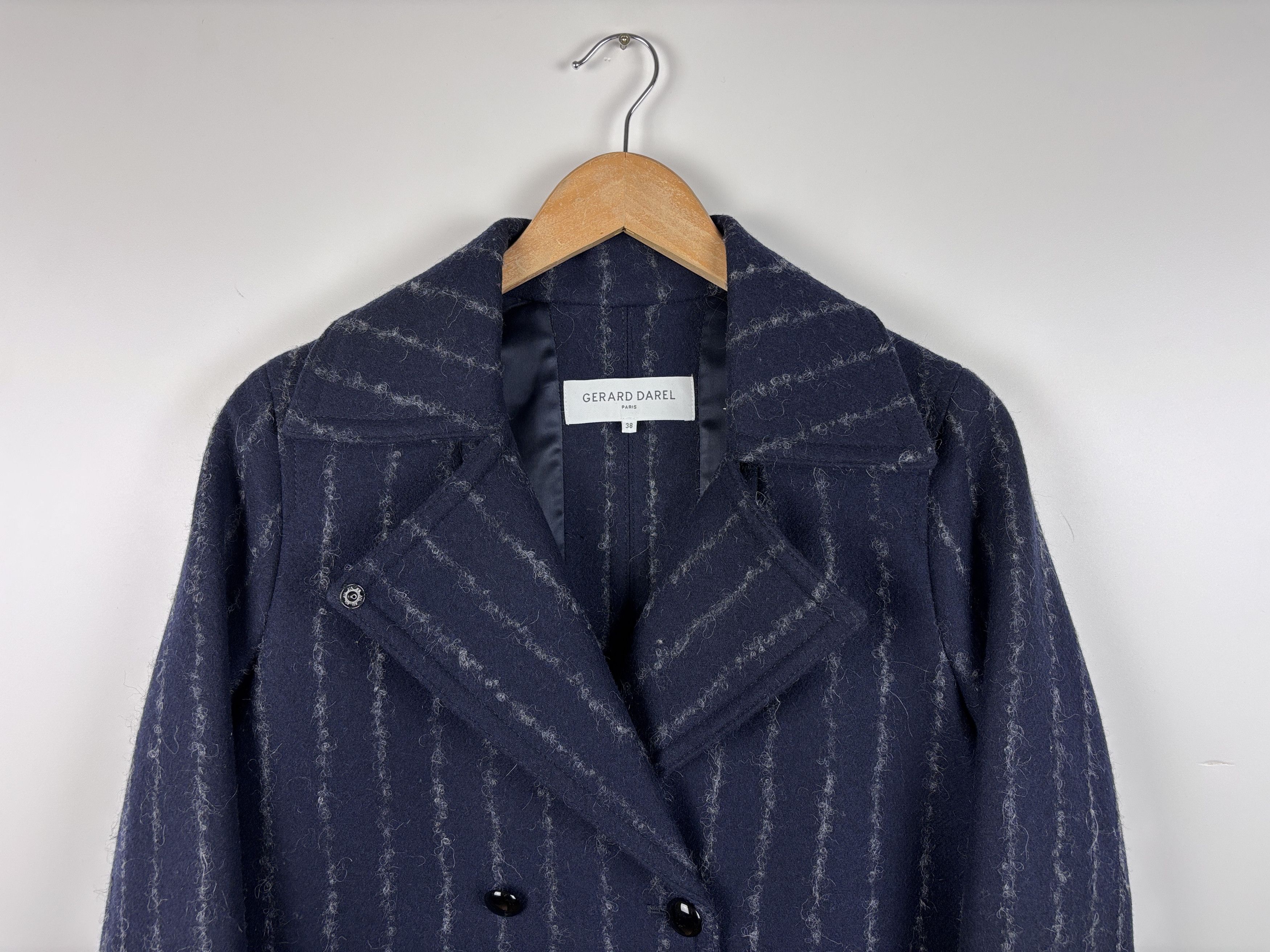 Gerard Darel Paris Double Breasted Wool Coat Navy Blue 38