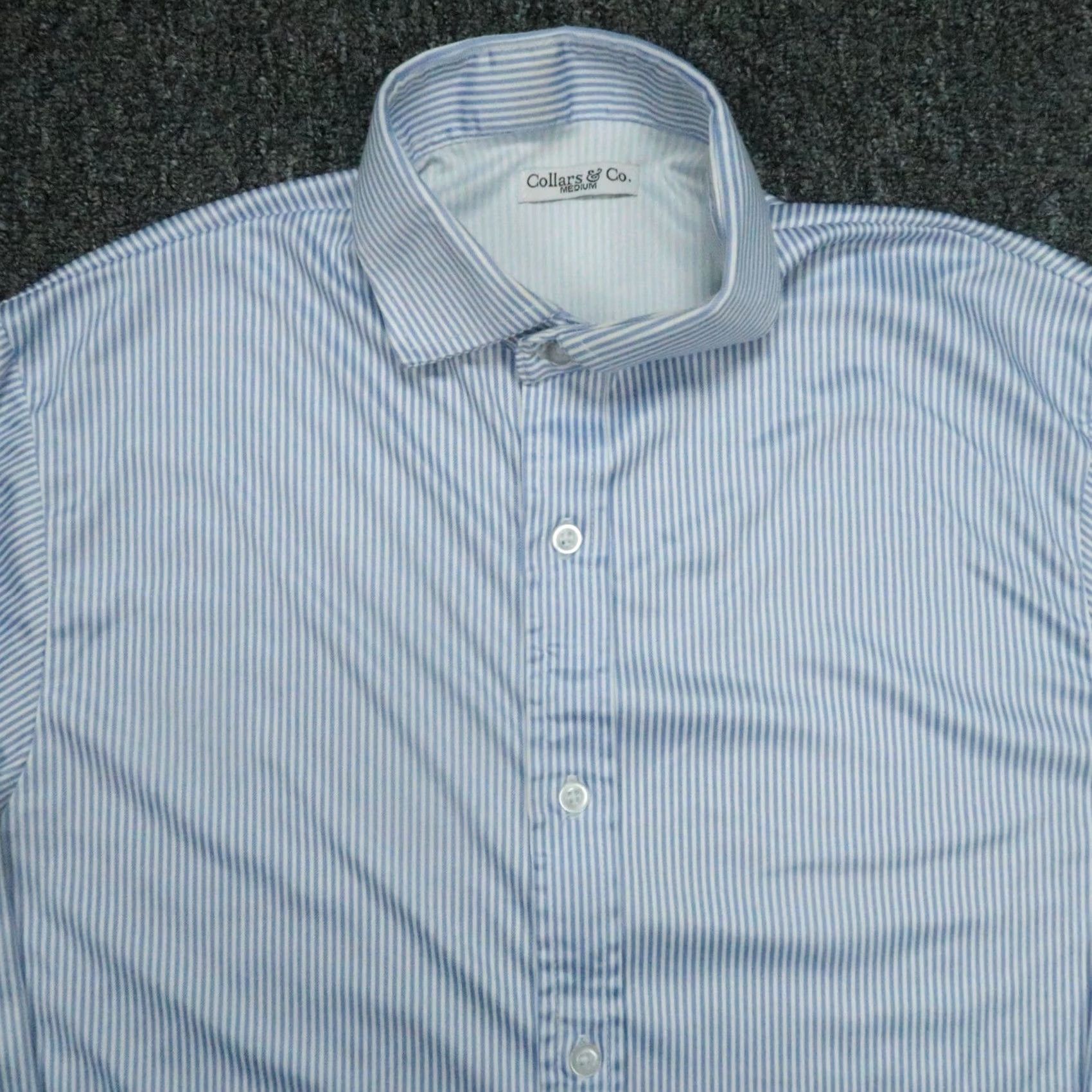 Vintage Collars Co. Shirt Mens Medium Blue Striped Long Sleeve Button-Up Polo Shirt Mens Blue Striped Dress Shirt Size 40R - 2 Thumbnail