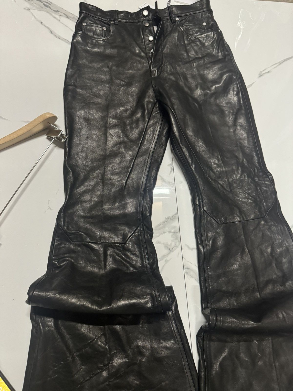Rick Owens RICK OWENS Black Porterville Bolan Leather Trousers Pants Size US 31 - 1 Thumbnail