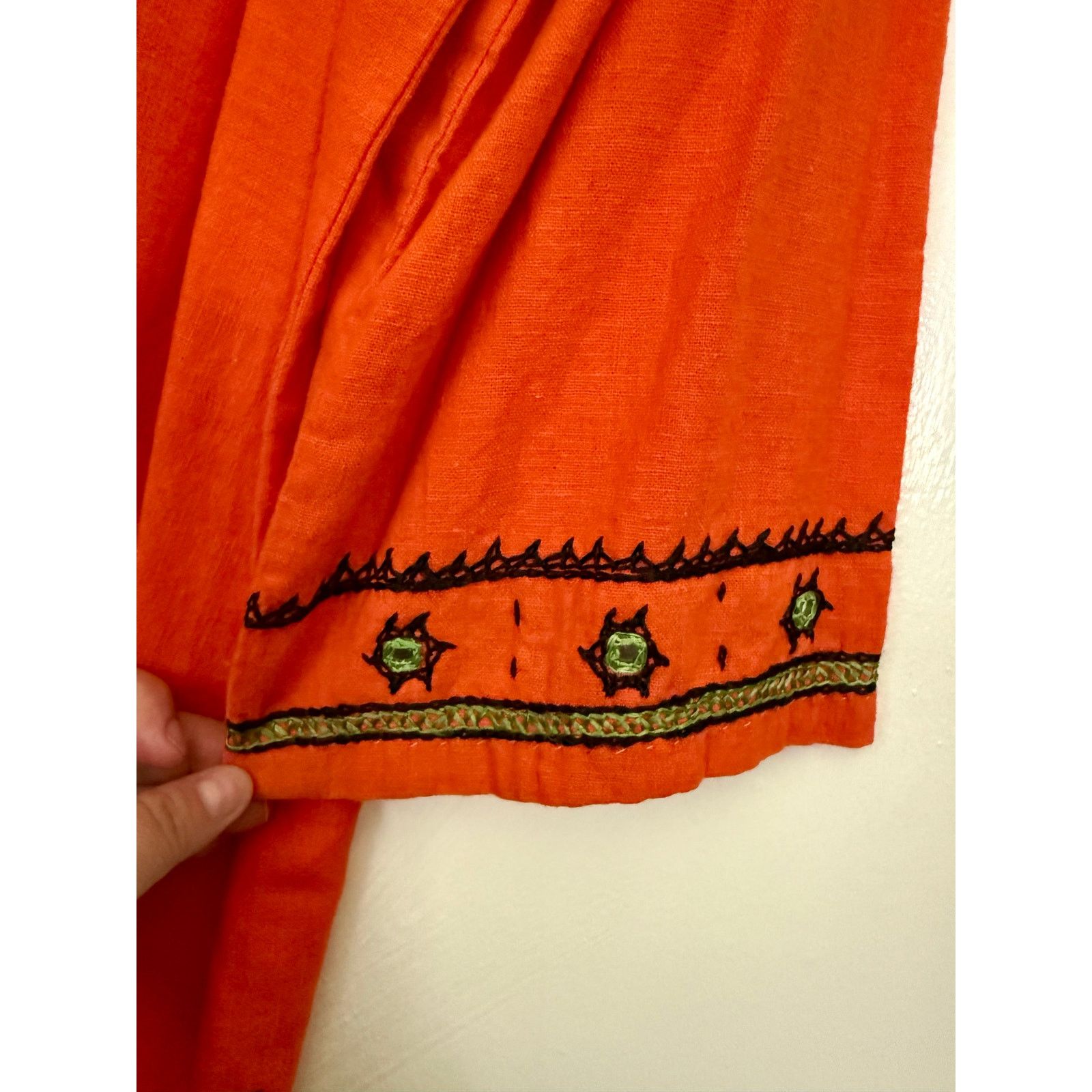 Vintage Vintage 70s Nitya Orange Green Mirror Kaftan Dress XS Small Size S / US 4 / IT 40 - 2 Thumbnail
