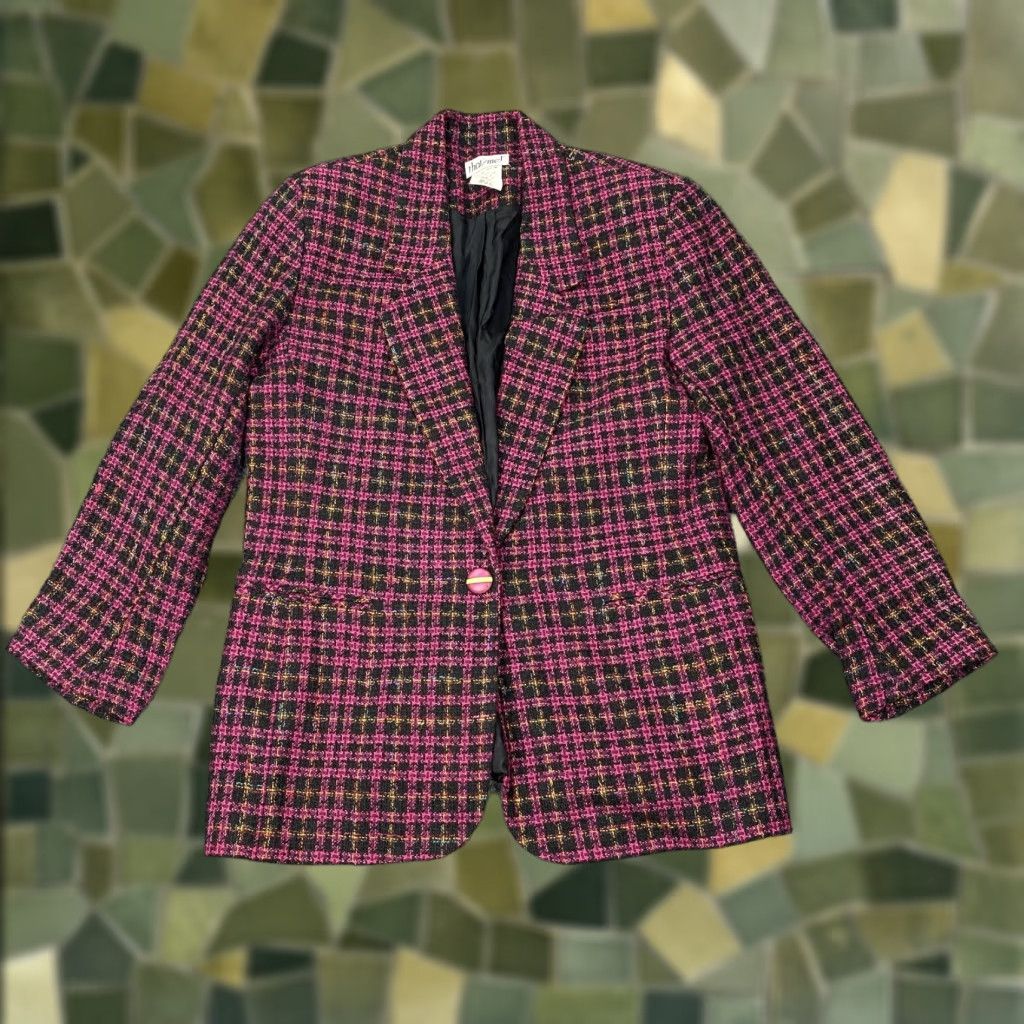 Vintage VINTAGE That's Me! Blazer Womens 18 Pink Black Tweed Plaid Single-Breasted Notch Lapel Jacket Tailored Business Workwear Womens 90s Size XXL / US 16-18 / IT 52-54 - 1 Thumbnail