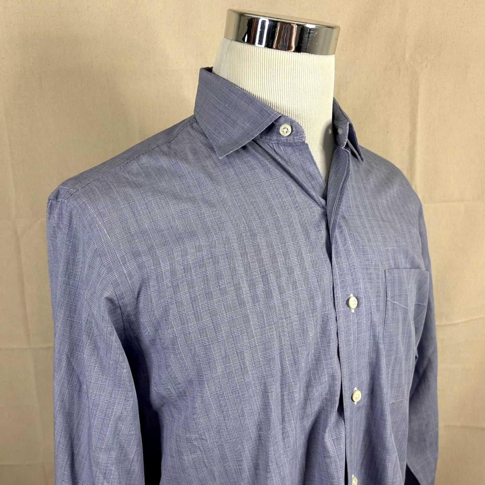 Polo Ralph Lauren Polo Ralph Lauren Dress Shirt Blue Glen Plaid Cotton 16 32/33 Vintage Philip Size 42R - 2 Thumbnail
