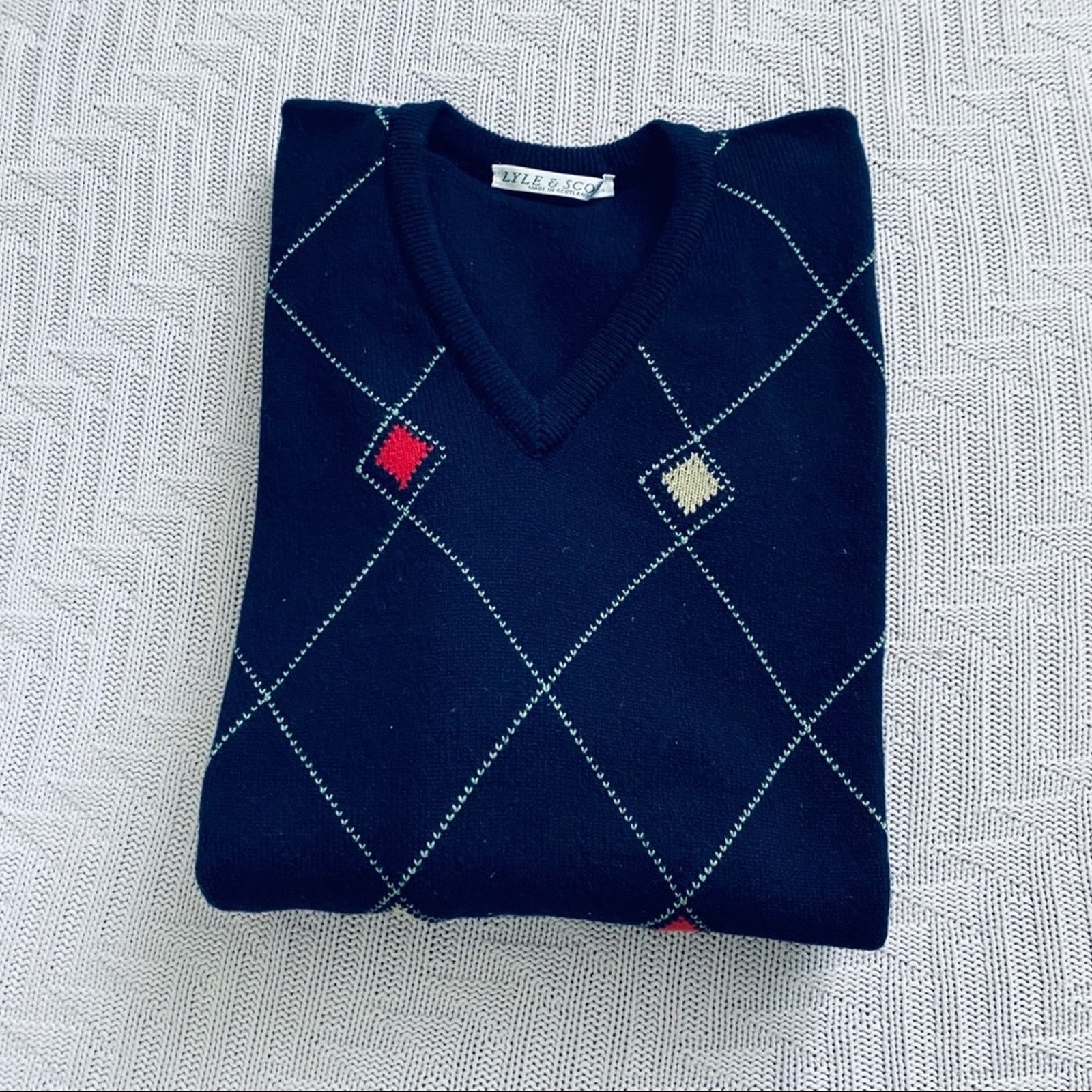 Lyle & Scott Vintage Lyle & Scott blue Scottish wool sweater Size US L / EU 52-54 / 3 - 1 Thumbnail