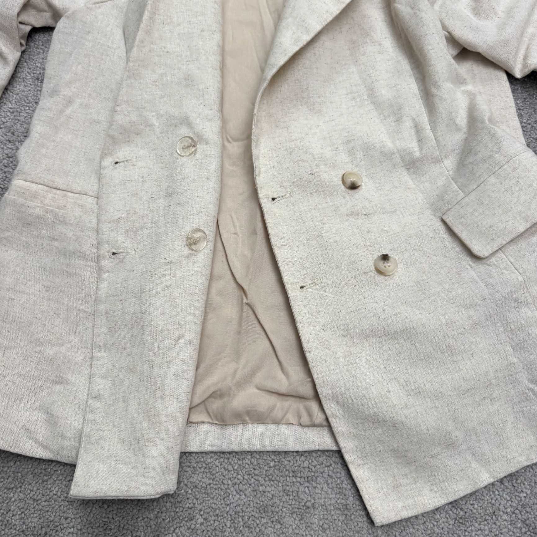 Vintage Gilli Blazer Jacket Womens Small Linen Beige Cream Double Breasted Size S / US 4 / IT 40 - 5 Thumbnail