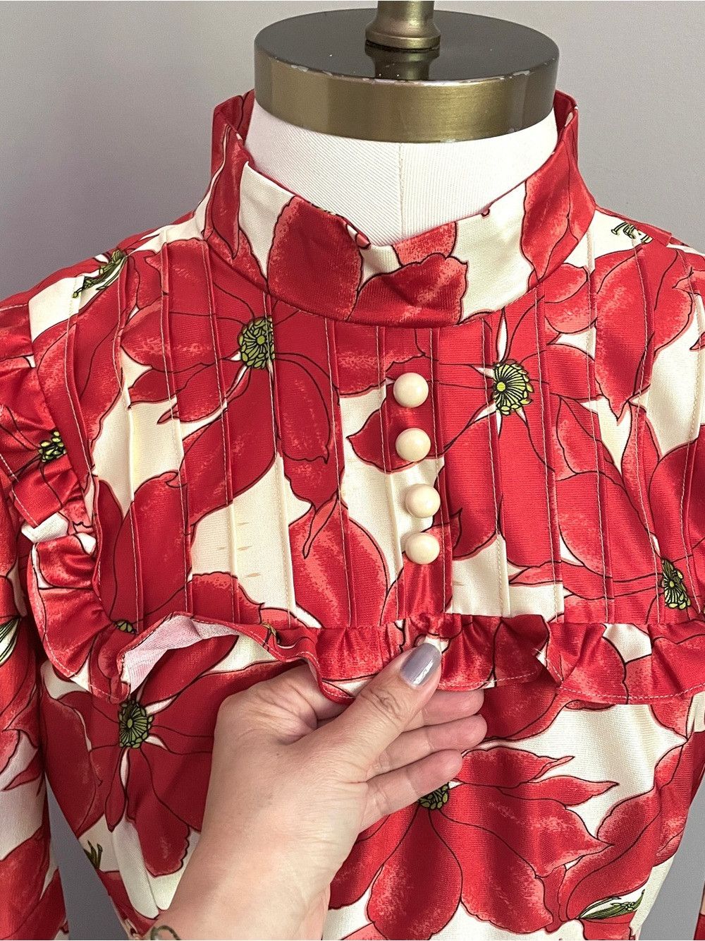 Vintage Vintage Poinsettia Floral Long Sleeve Midi Dress - XS 🎅🏼 Size XS / US 0-2 / IT 36-38 - 4 Thumbnail