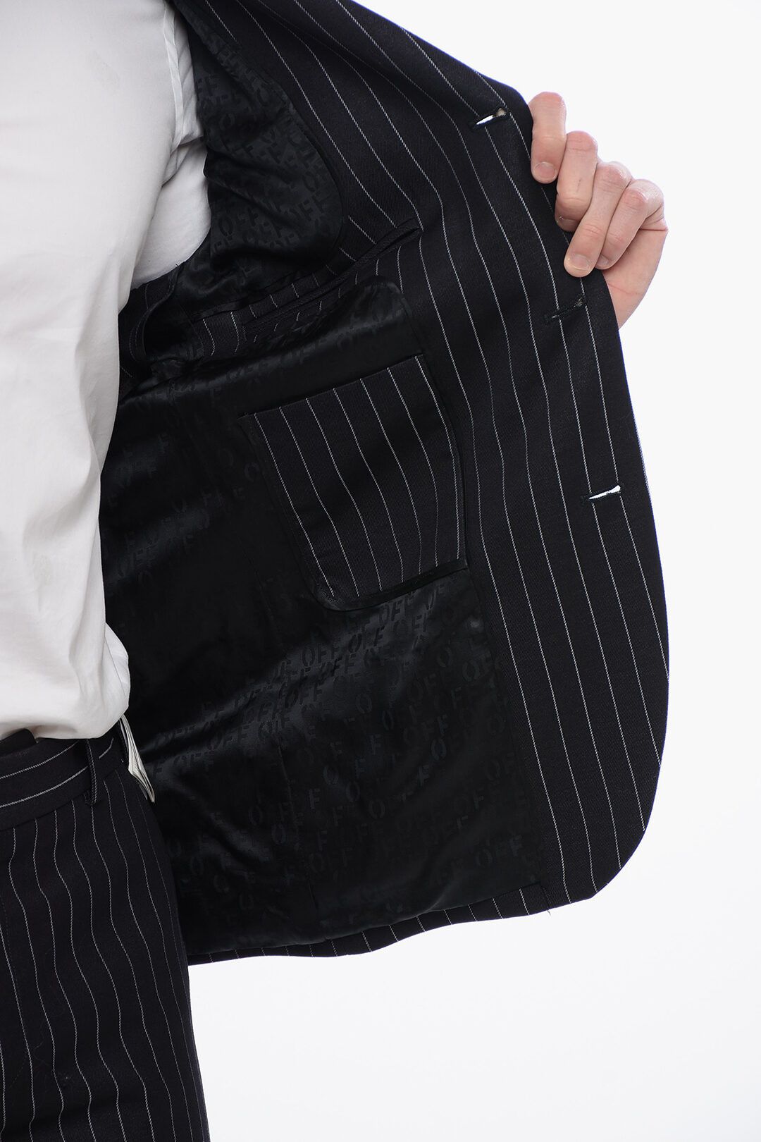 Off-White og1mm1025 Pinstriped 23 Blazer in Navy Blue Size US M / EU 48-50 / 2 - 5 Thumbnail