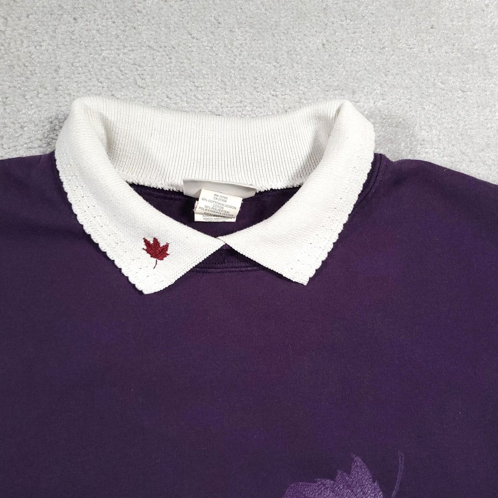 Vintage Day Breeze Sweater Womens XL Purple Embroidered Leaves Mock Collar Pullover Fall Size XL / US 12-14 / IT 48-50 - 4 Thumbnail