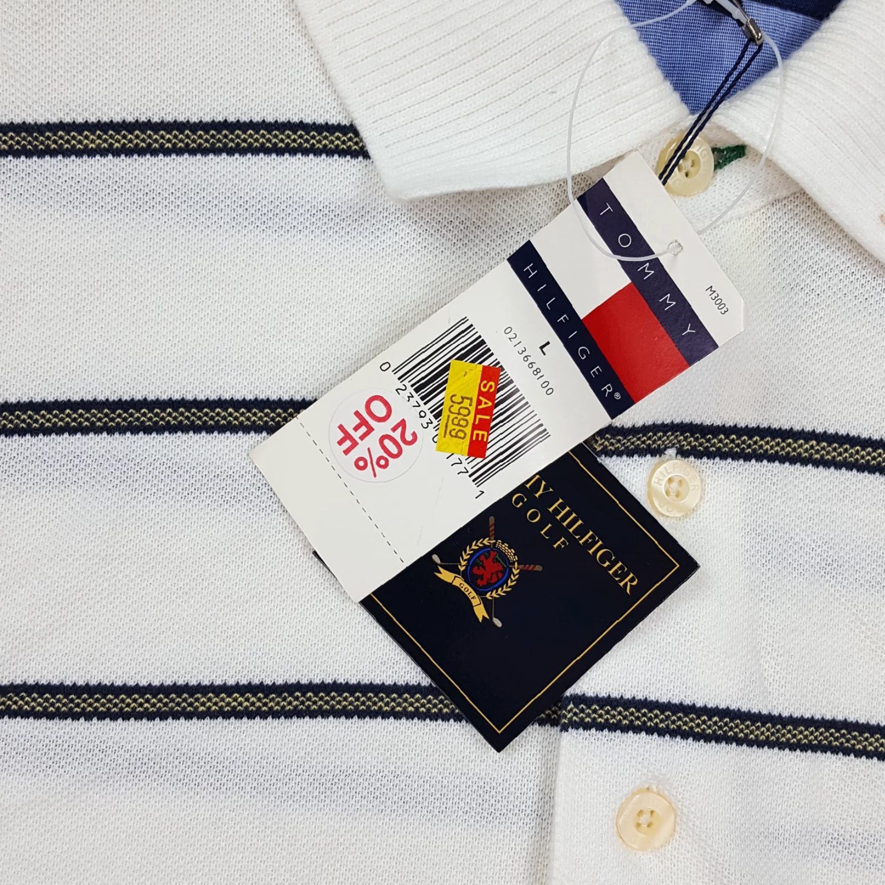 Tommy Hilfiger VINTAGE Tommy Hilfiger Polo Shirt White Striped Golf Collared Short Sleeve L Mens Retro 90s Embroidered Logo Size US L / EU 52-54 / 3 - 6 Thumbnail