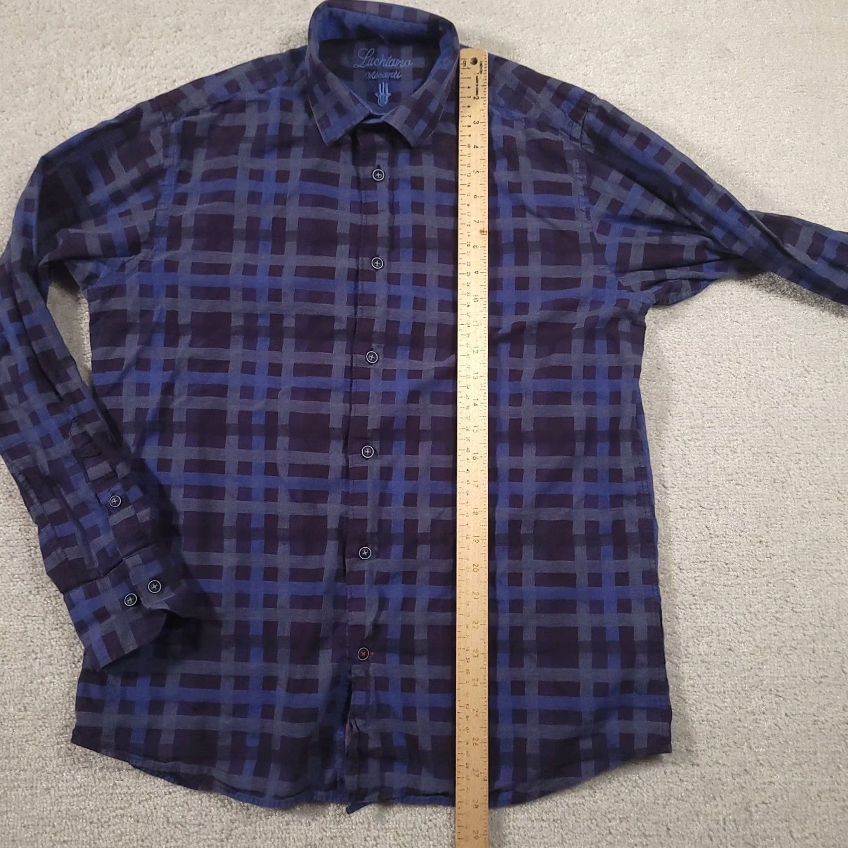 Luchiano Visconti Luchiano Visconti Mens Dress Shirt M/L Blue Plaid Geometry Long Sleeve Button Collared Size 40R - 5 Thumbnail