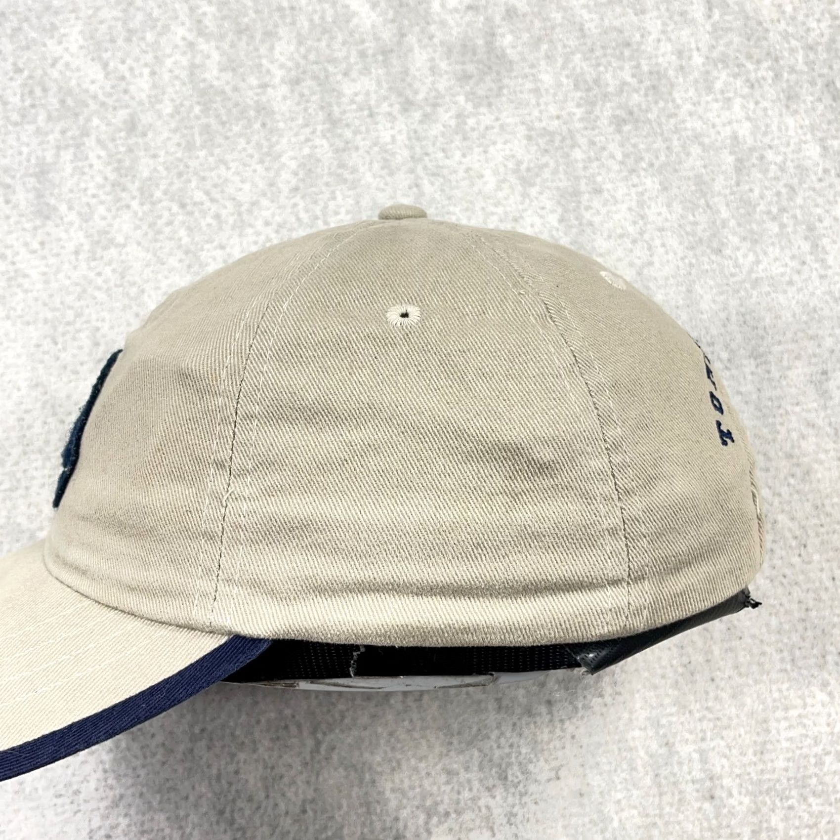 Tommy Hilfiger VINTAGE Tommy Hilfiger Hat Cap Leather Strap Back Tan Blue Spell Out Basketball Hat Size ONE SIZE - 4 Thumbnail