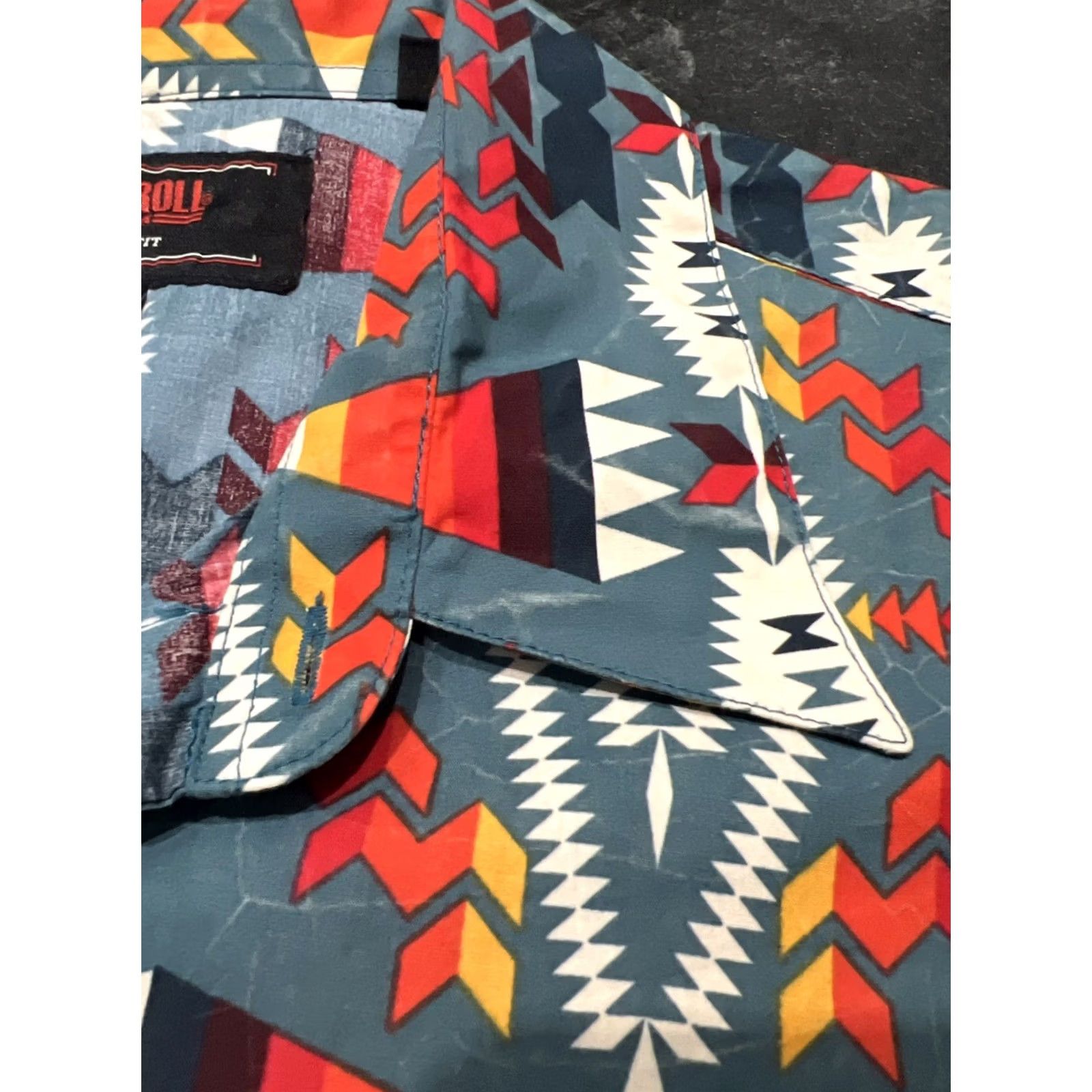 Vintage Rock & Roll Denim Shirt Mens XL Red Western Geometric Snap Button-Up Stretch Pockets Cotton Spandex Regular Size US XL / EU 56 / 4 - 7 Thumbnail