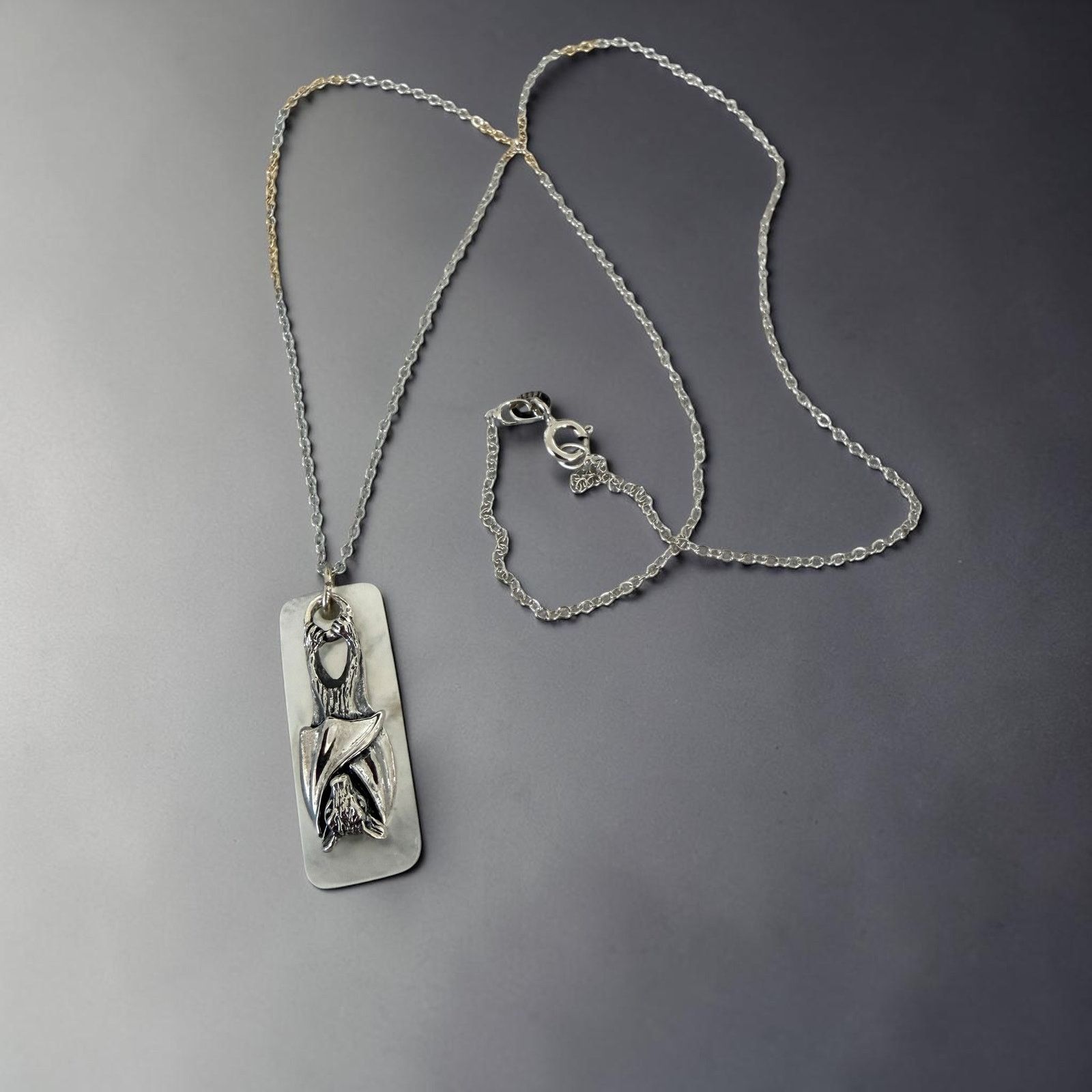 Other Sterling Silver Bat Pendant Mother of Pearl 18" Chain Gothic Size ONE SIZE - 2 Thumbnail