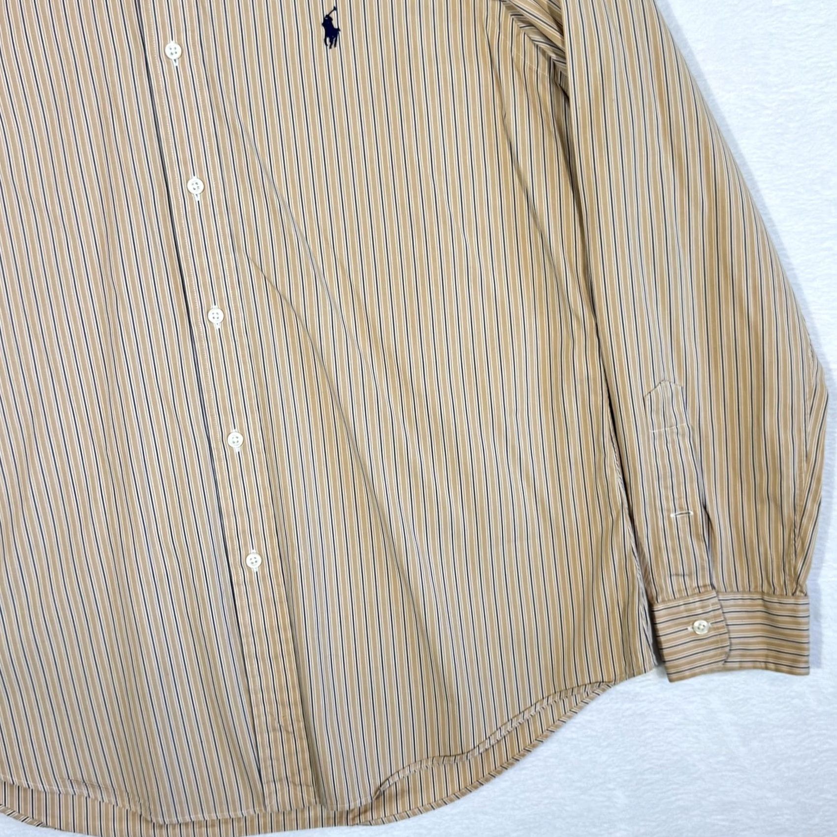 Ralph Lauren Ralph Lauren Shirt Mens Large Tan Striped Button-Up Long Sleeve Custom Fit Size US L / EU 52-54 / 3 - 5 Thumbnail