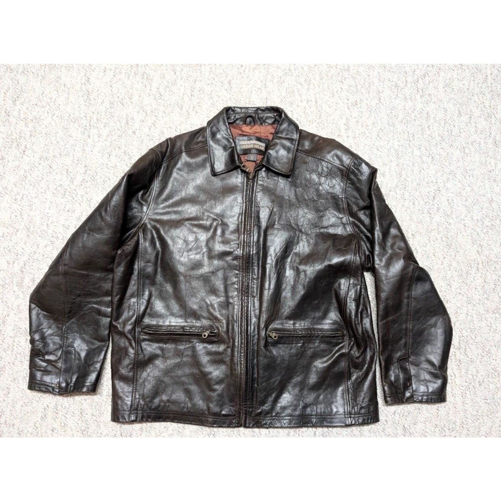 Vintage VINTAGE Structure Motorcycle Jacket XL Brown Leather - Men's Jacket, 90s, Loose, Patina, 48-50 Chest, Zip Closure, Stiff Cowhide, Motorcycle Model Size US XL / EU 56 / 4 - 4 Thumbnail