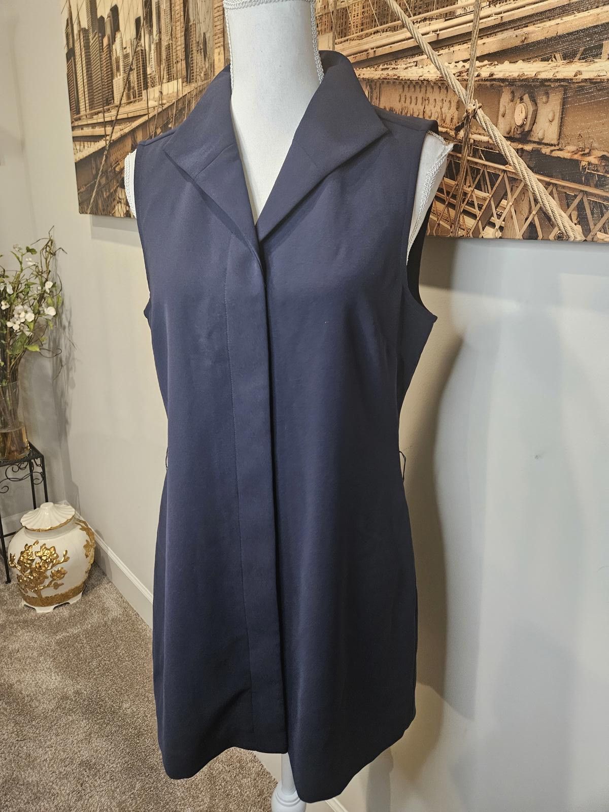 Designer Doncaster Chic Sleeveless Navy Dress with Hidden Buttons #34 Size L / US 10 / IT 46 - 2 Thumbnail