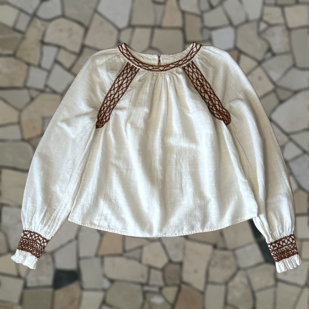 Faherty Faherty Arles Top Embroidered Blouse Egret Long Sleeve Women's S Size S / US 4 / IT 40 - 1 Thumbnail