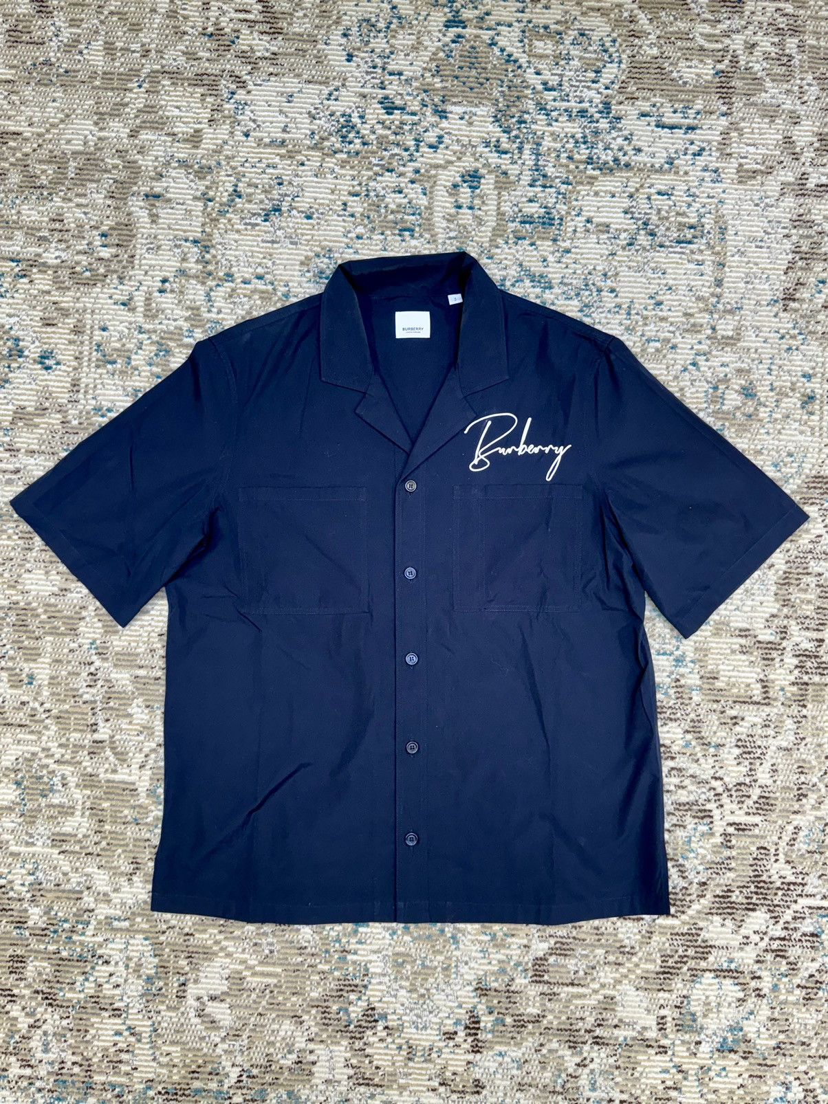 image of Burberry Cotton Logo Shirt in Black, Men's (Size Small)