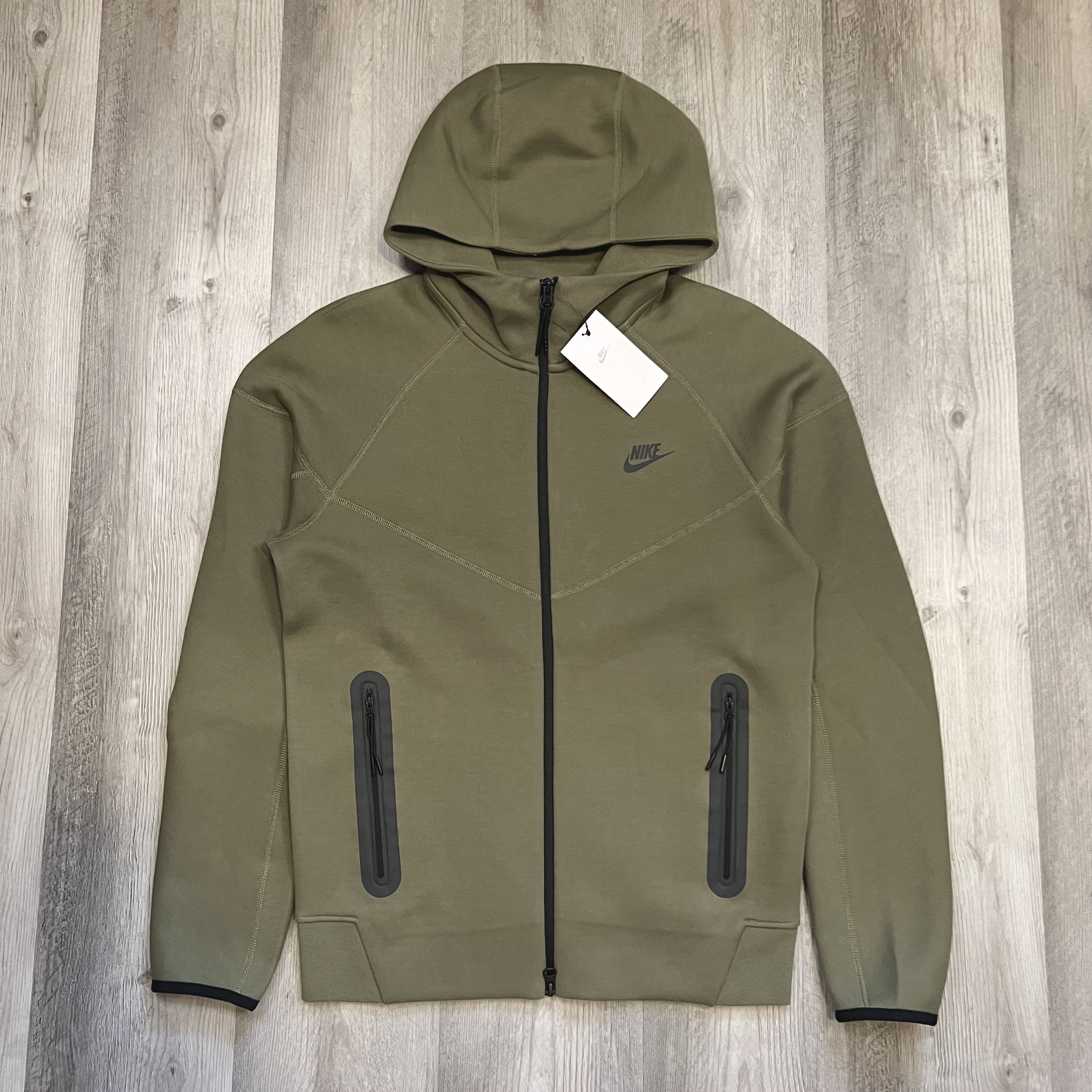 image of Nike Tech Fleece Windrunner Zip Hoodie Medium Olive Green, Men's (Size 2XL)