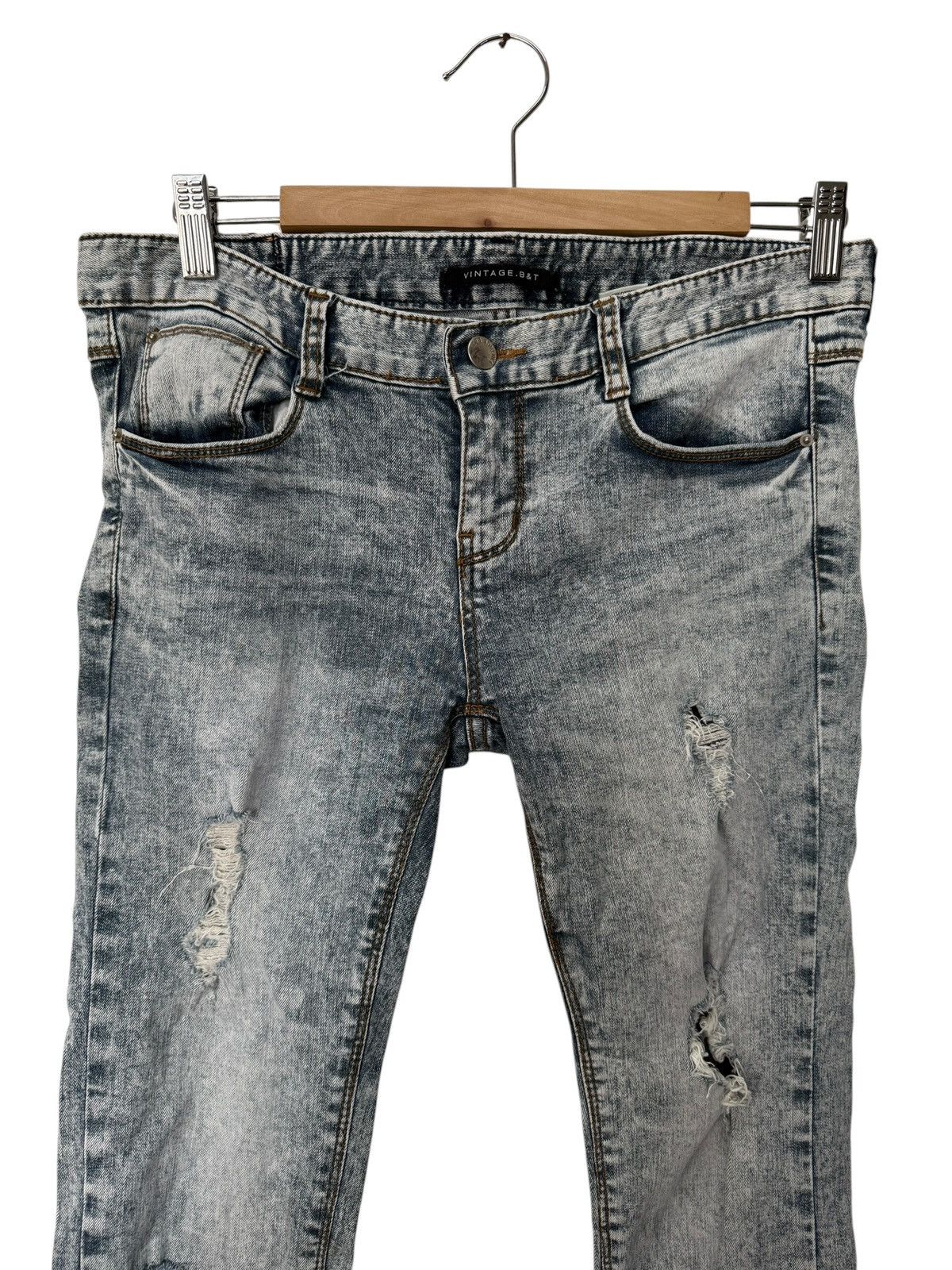 Japanese Brand Vintage. B&T Blue Acid Wash Distressed Skinny Jeans Size 29" - 2 Thumbnail