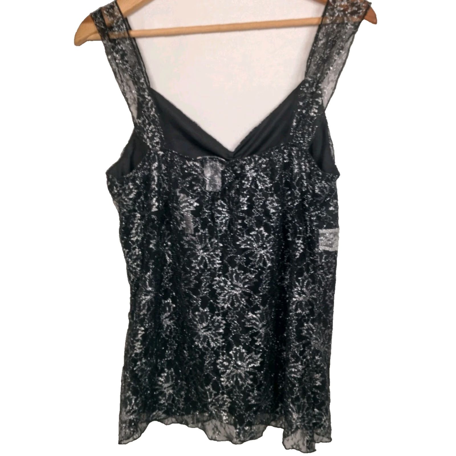 Vintage VINTAGE MKM Designs Lace Cami Tank Top XL Black Floral Silver Metallic USA Camisole Women Tank Top Lace Cami Size XL / US 12-14 / IT 48-50 - 2 Thumbnail