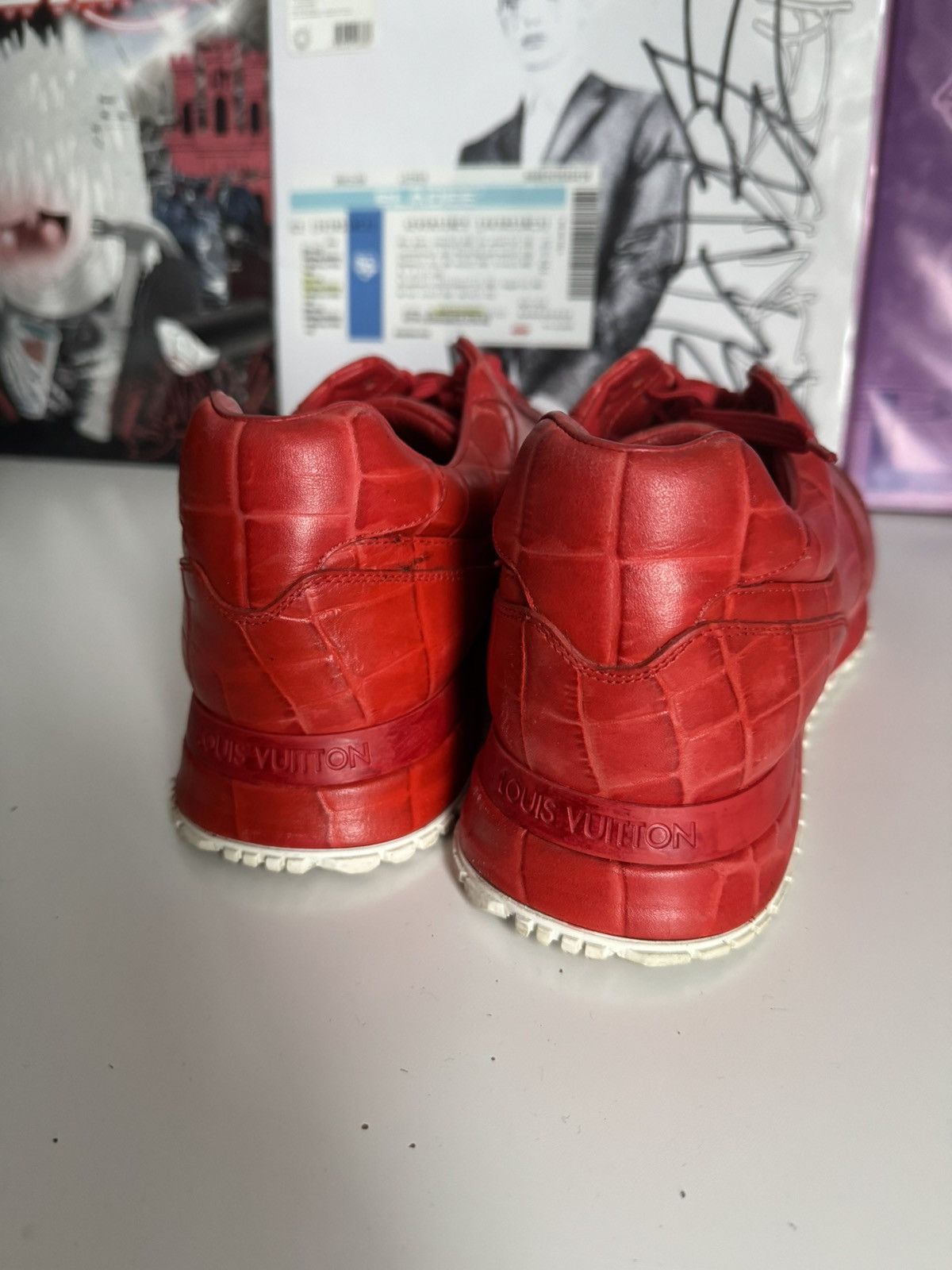 Louis Vuitton Louis Vuitton Red Crocodile Embossed Leather Sneakers Luxury Size US 7.5 / EU 40-41 - 8 Thumbnail