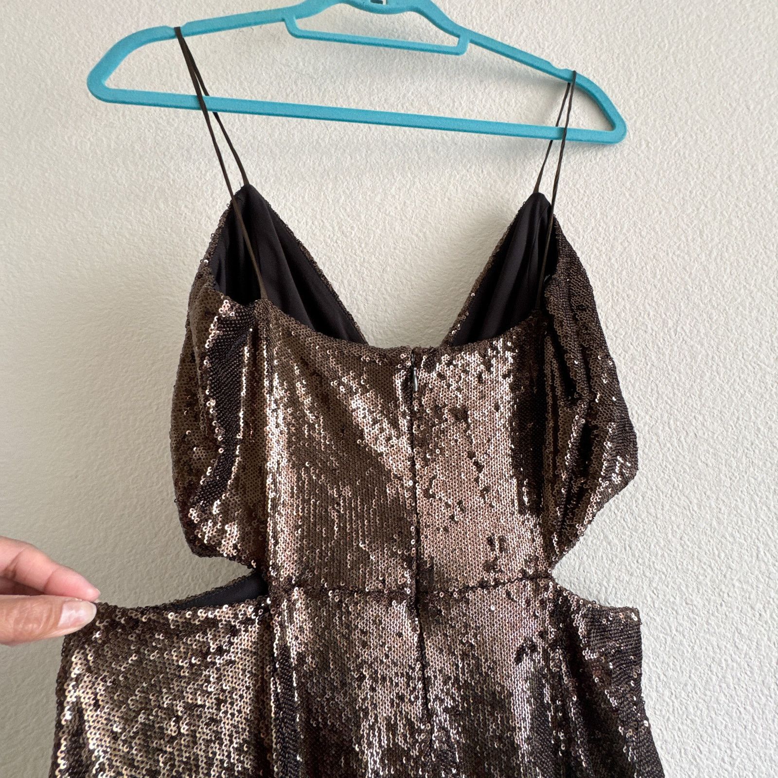 HALSTON Chloe Gown Maxi Dress Sequins Espresso Brown Sz 12