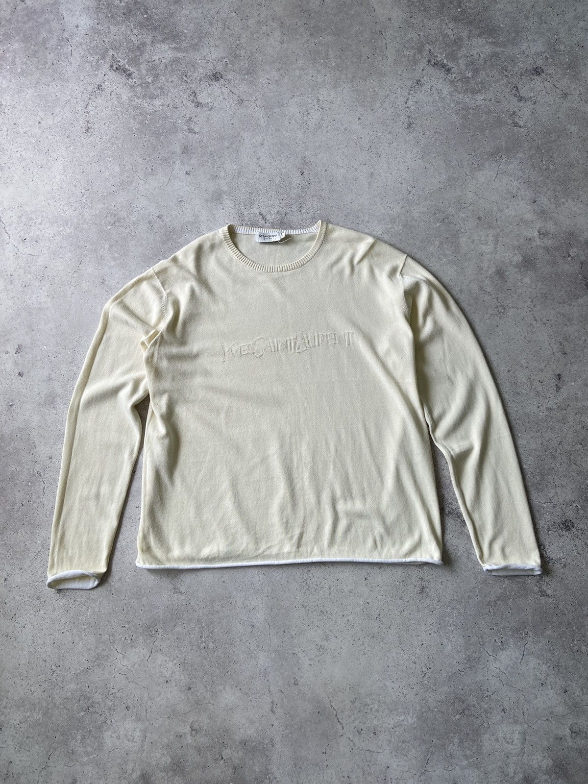 Vintage × Yves Saint Laurent Yves Saint Laurent Vintage Embroidered Big Logo Sweater Size US XL / EU 56 / 4 - 2 Thumbnail