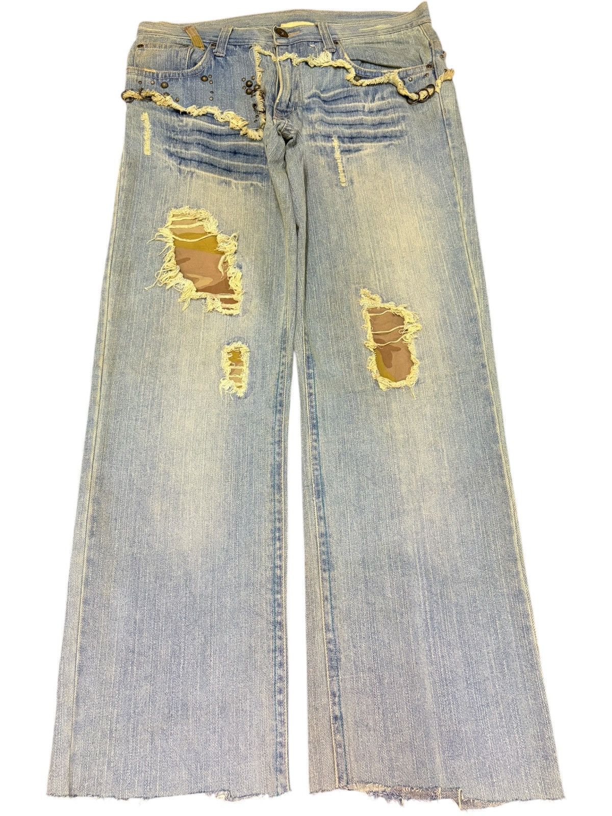 Le Grande Bleu (L.G.B.) Vintage Japanese Brand Pierced Studded Distress Baggy Jeans Size US 33 - 1 Thumbnail