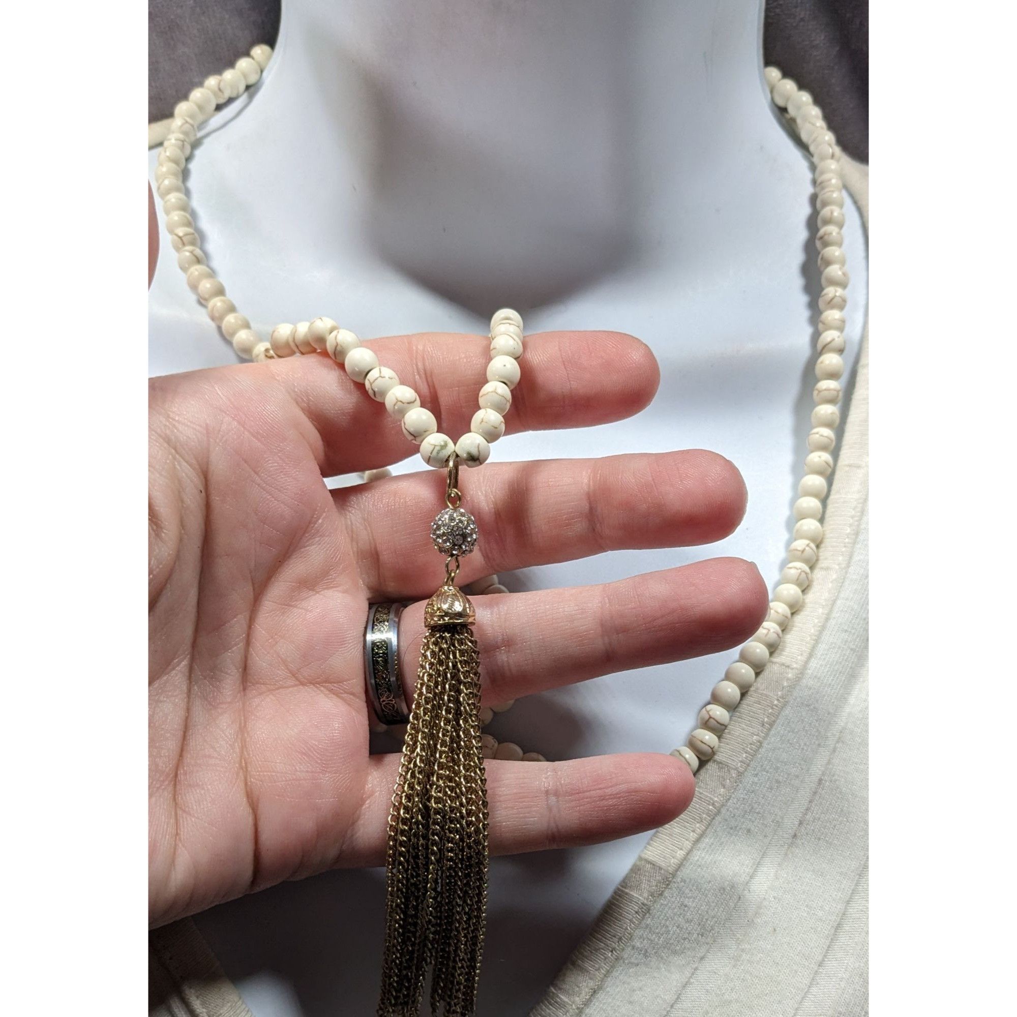 Other Boho Chic Howlite Beaded Necklace With Gold Tone Tassel And Size ONE SIZE - 2 Thumbnail