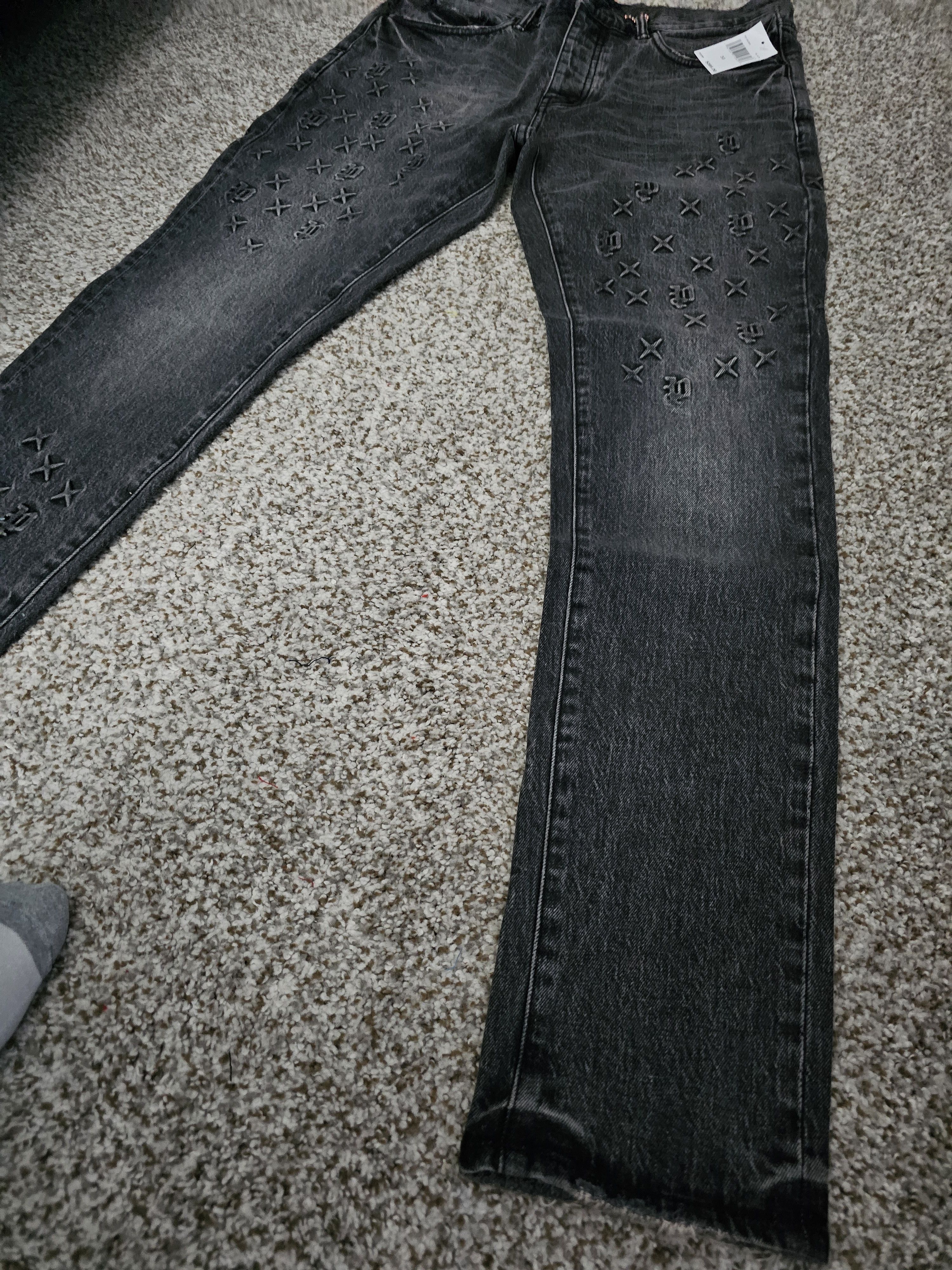 Purple Purple Brand Black Monogram Jeans Size US 33 - 4 Thumbnail