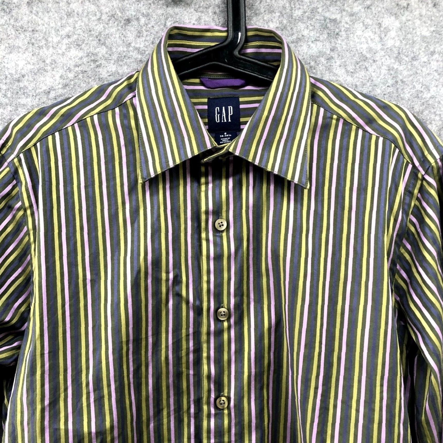 Gap GAP Dress Shirt Mens S 14-14.5 Purple Green Stripe Button Up Long Sleeve Cotton Size 36R - 3 Thumbnail