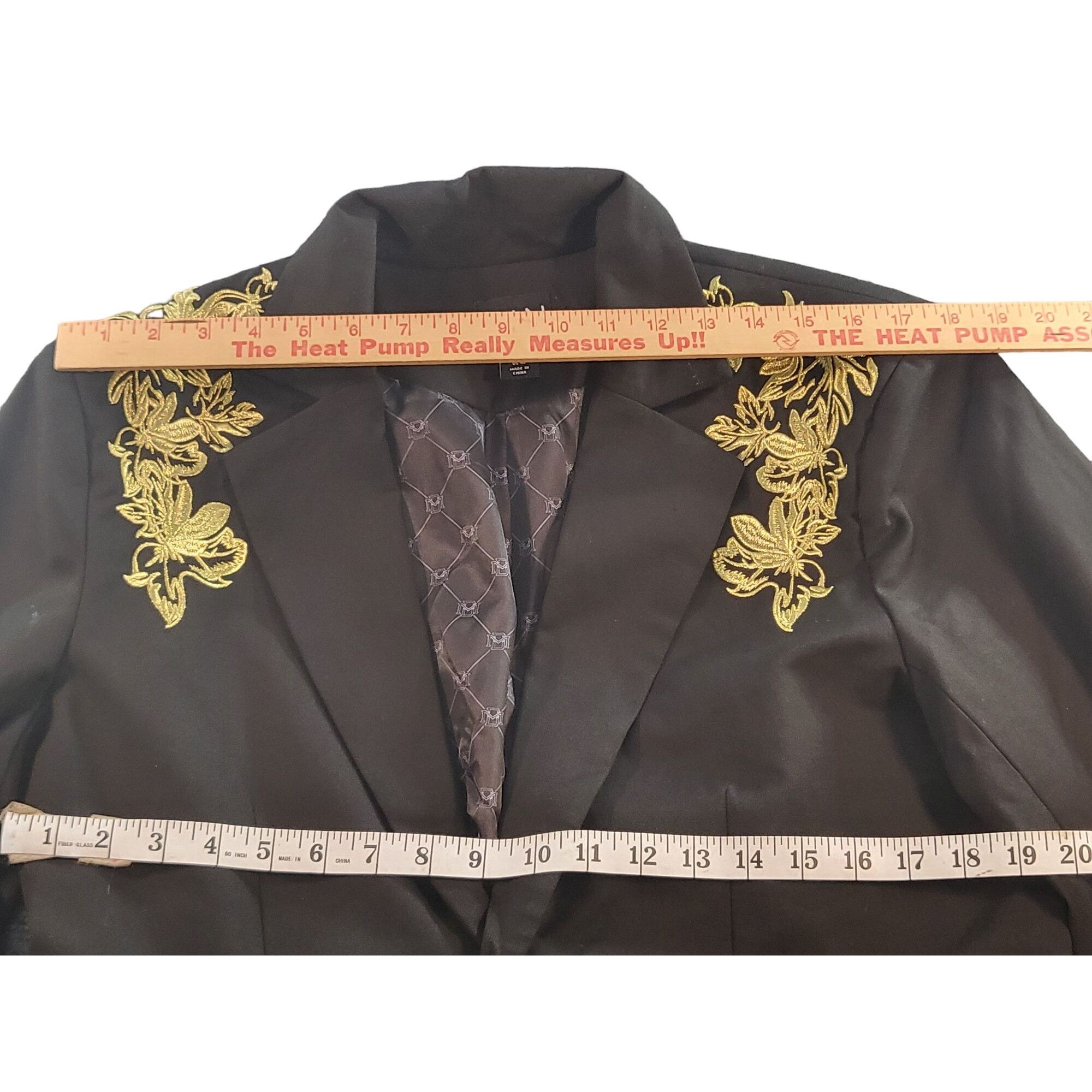 Boohoo Boohoo Man Blazer Men Sz 40 R Black Gold Embroidered 2 Butto Size 40R - 5 Thumbnail