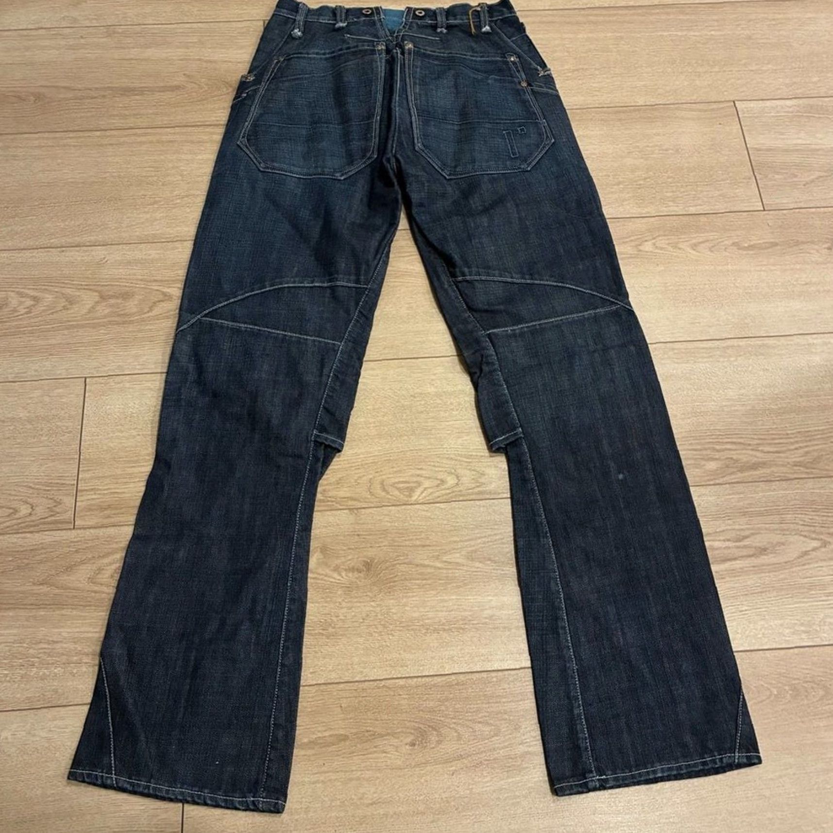 Doublet Rogan Jeans Men Dark Wash Funnel Double Knee Distressed Button Fly Size 28x32 Regular 32in Straight NWT Size US 28 / EU 44 - 7 Thumbnail