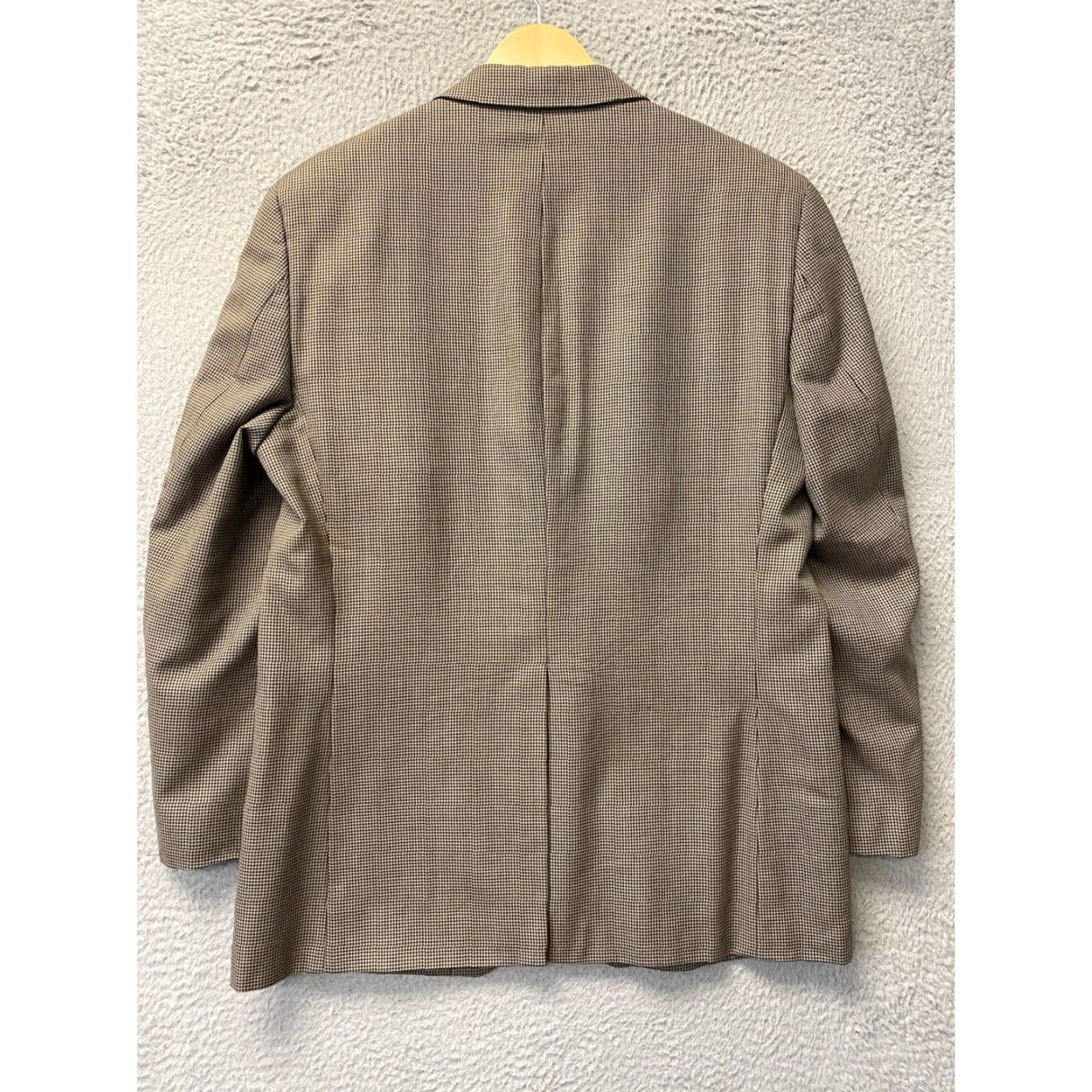 Ralph Lauren VINTAGE Ralph Lauren Blazer Jacket 40R Houndstooth Wool Men Regular 3-Button Notch Lapel Brown/Blue Label Mens Size 40R - 6 Thumbnail