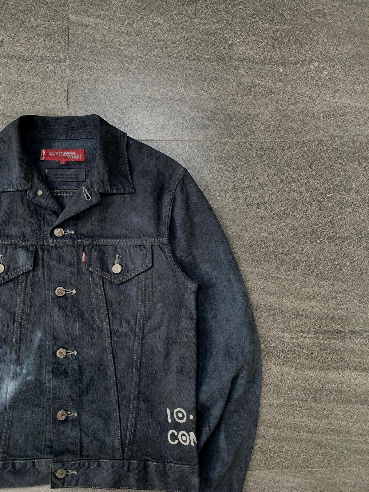 Junya Watanabe FREE TAX! 2000s Painted Denim Jacket Black Dyed - Medium Size US M / EU 48-50 / 2 - 3 Thumbnail