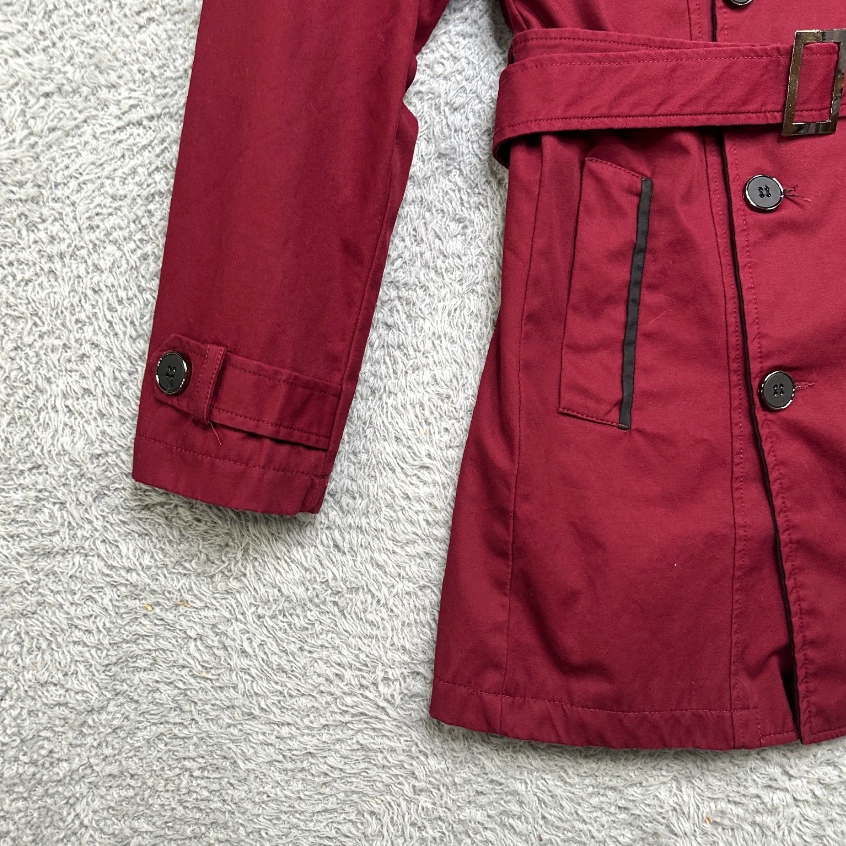 Vintage Trench Coat Women M Red Cotton Adjustable Belted Double-Breasted Classic Coat Size M / US 6-8 / IT 42-44 - 3 Thumbnail