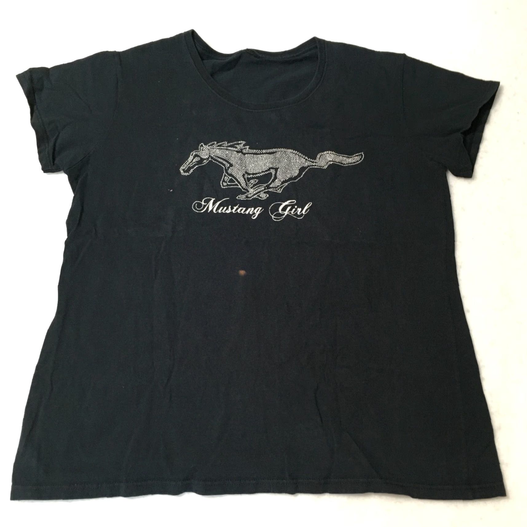 Ford MUSTANG GIRL T-Shirt Ford Mustang Tops Womens L Black Short Sleeve Cotton Knit Graphic Tee Cars Modern Pattern Vintage: No Size L / US 10 / IT 46 - 2 Thumbnail