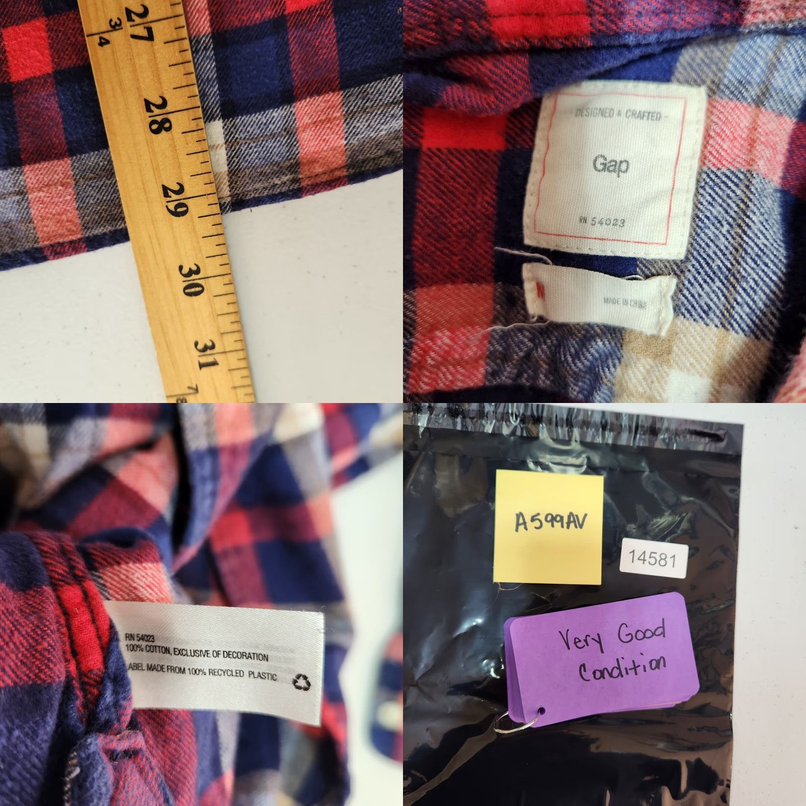 Gap Gap Shirt Mens Medium Red Blue Plaid Button Up Long Sleeve Cotton Size US M / EU 48-50 / 2 - 8 Thumbnail