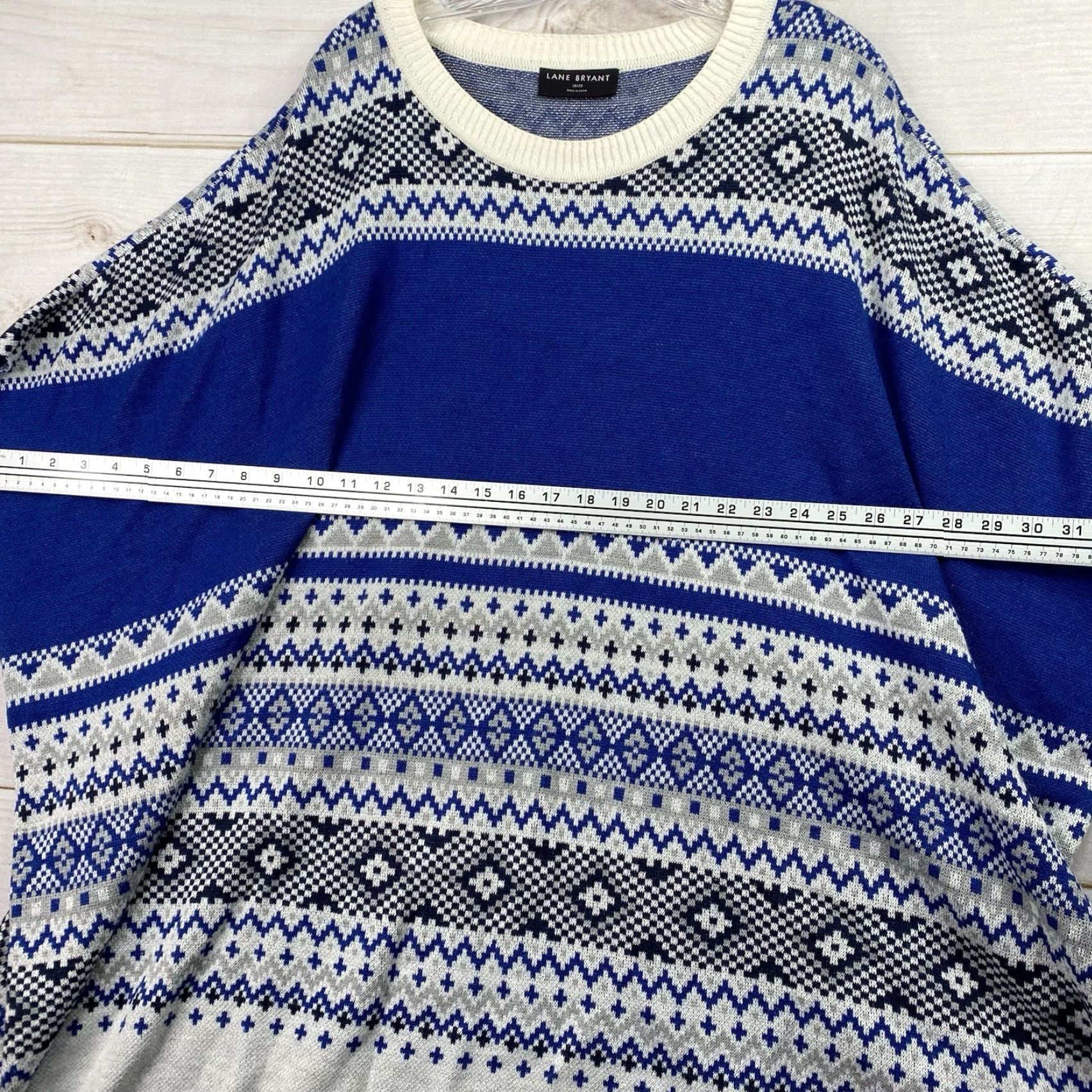 Vintage Lane Bryant Poncho Sweater 18/20 Relaxed Geometric Blue Knit Pullover Women Fall Winter Polo? Size XXL / US 16-18 / IT 52-54 - 5 Thumbnail