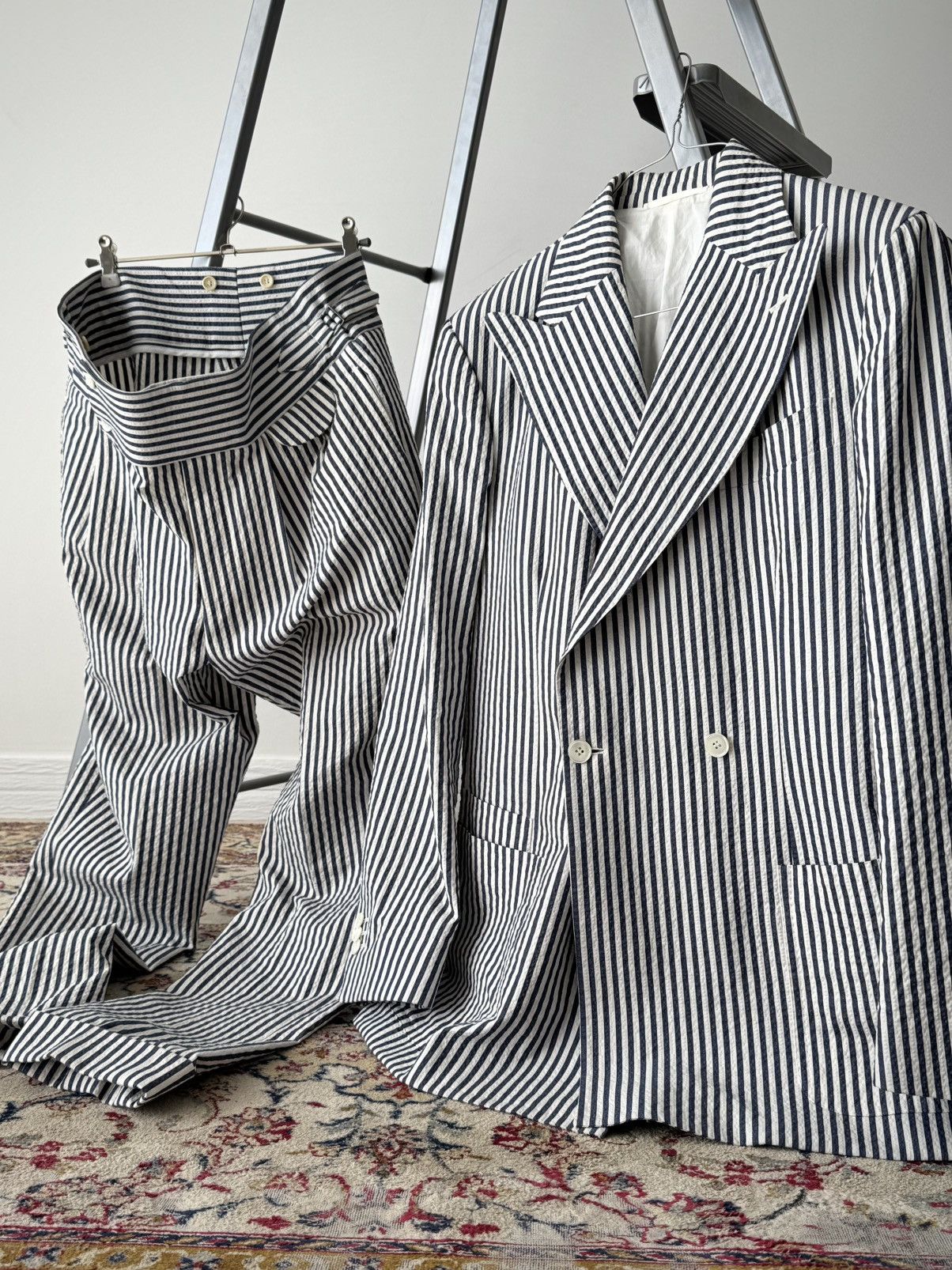 Designer Amarcord Bespoke Double Breasted Cotton Striped Suit Size 42R - 4 Thumbnail
