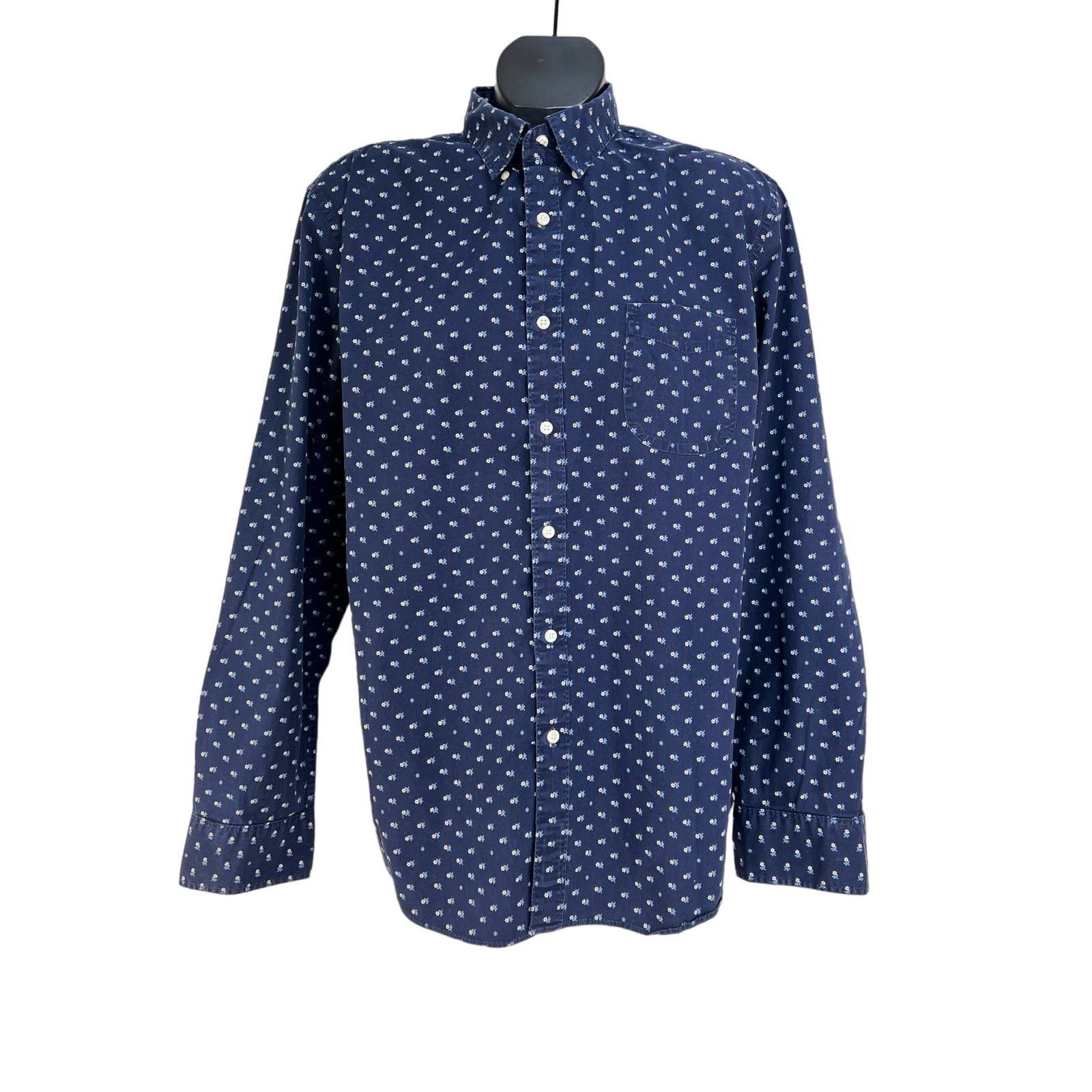 Crew Stretch Secret Wash Shirt Daisy Floral Blue Cotton