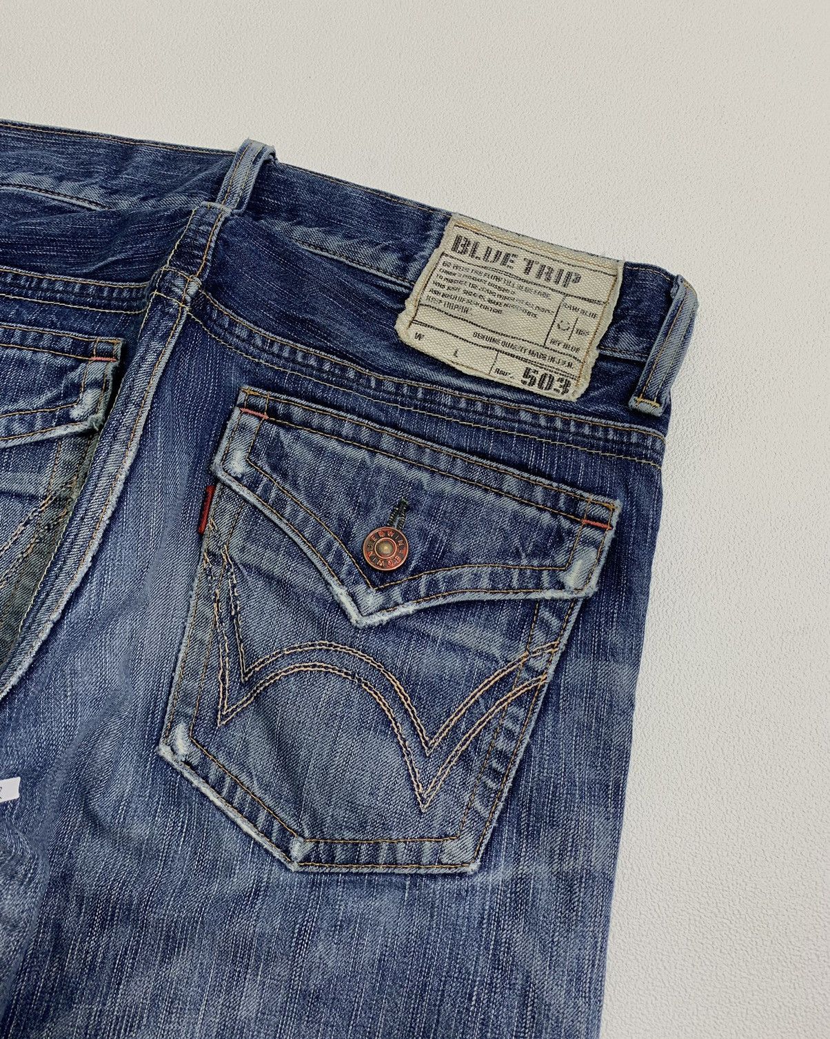 Edwin Vtg Distressed Flare Edwin 503 Blue Trip Japan 🎌 Size US 33 - 6 Thumbnail