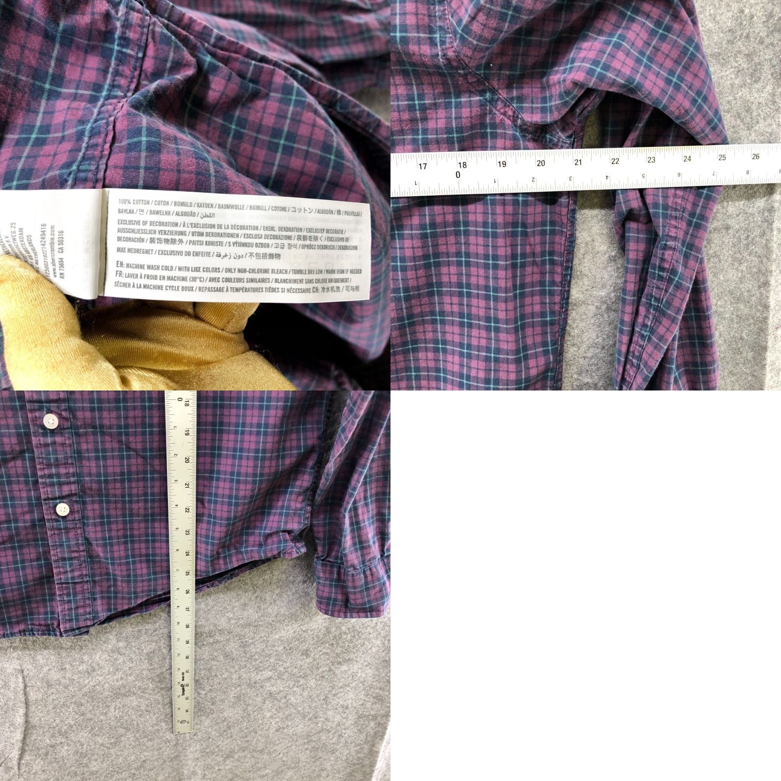 Abercrombie & Fitch Abercrombie & Fitch Men's Purple Plaid Cotton Long Sleeve Button-Down Shirt size L Casual Workwear Size US L / EU 52-54 / 3 - 8 Thumbnail