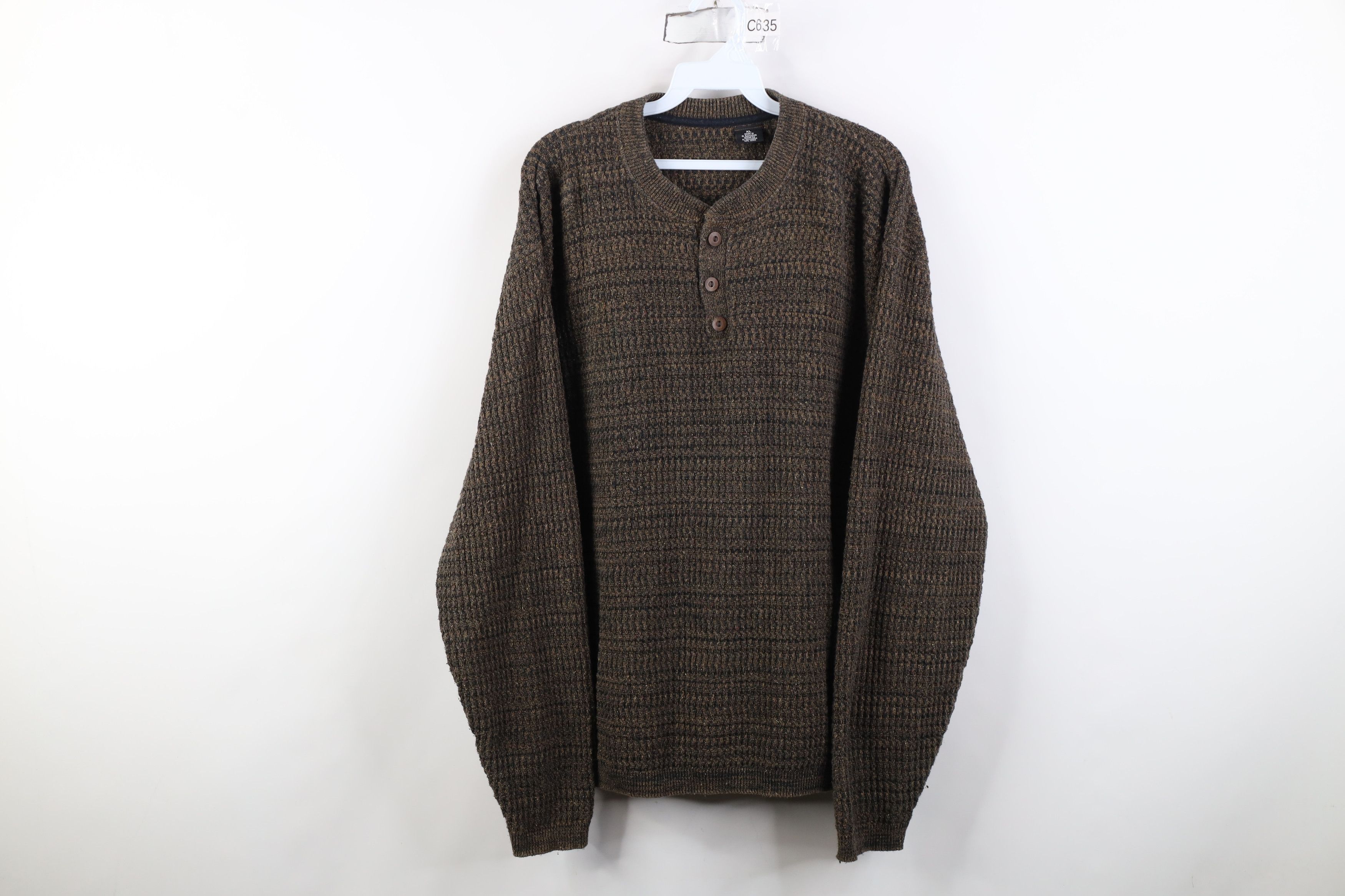 Vintage Vintage 90s Streetwear Ribbed Knit Henley Sweater Brown Size US XL / EU 56 / 4 - 1 Thumbnail