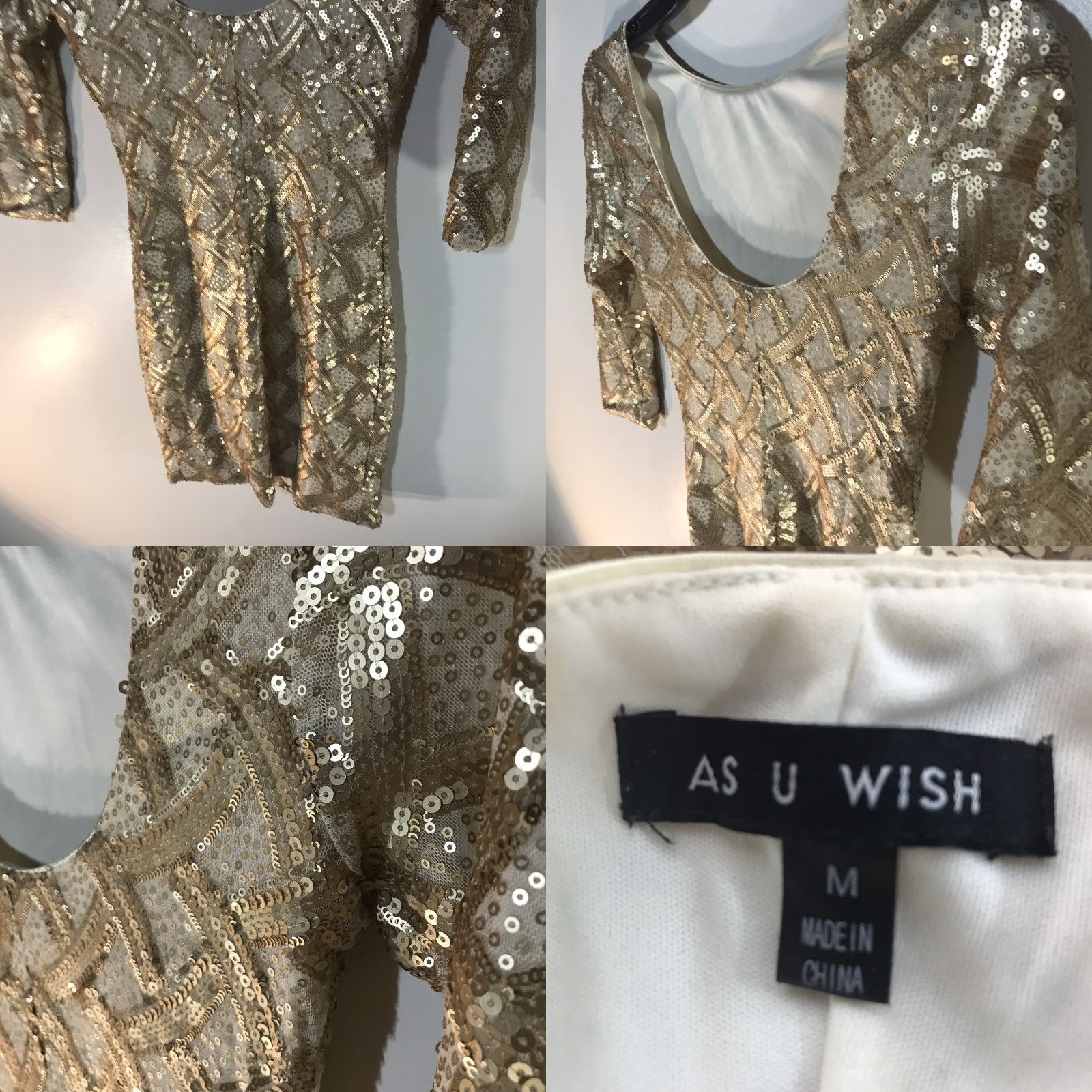 Vintage As You Wish Gold/Wht Sequin Covered 3/4 Sleeve Formal Dress Womens Size M Size M / US 6-8 / IT 42-44 - 8 Thumbnail