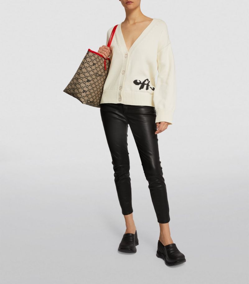 Off-White Ivory Intarsia Logo Knit Cardigan Size L / US 10 / IT 46 - 3 Thumbnail
