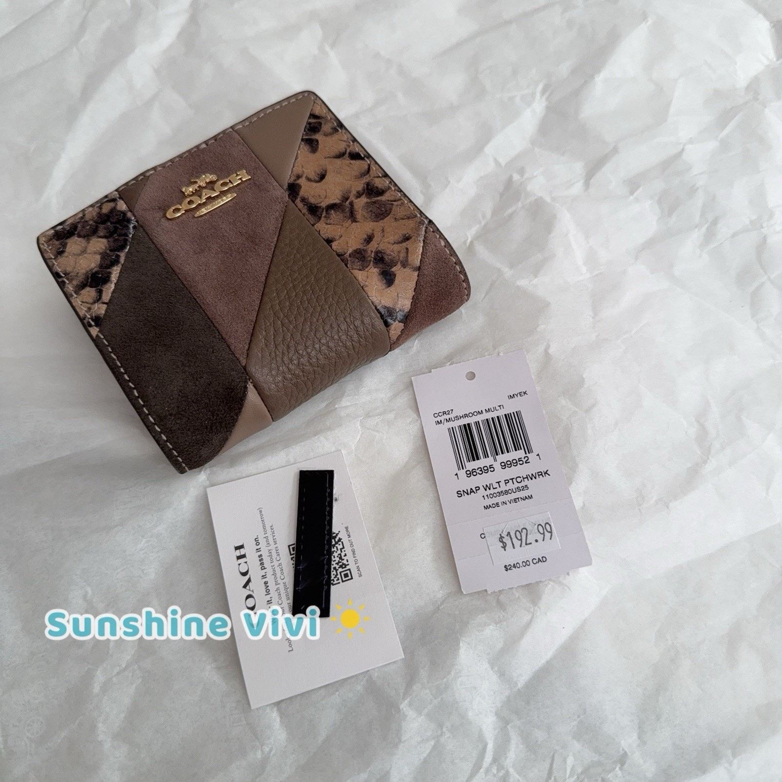 Coach NWT Coach Snap Wallet Patchwork Snake Print CCR27 Mushroom Size ONE SIZE - 1 Thumbnail