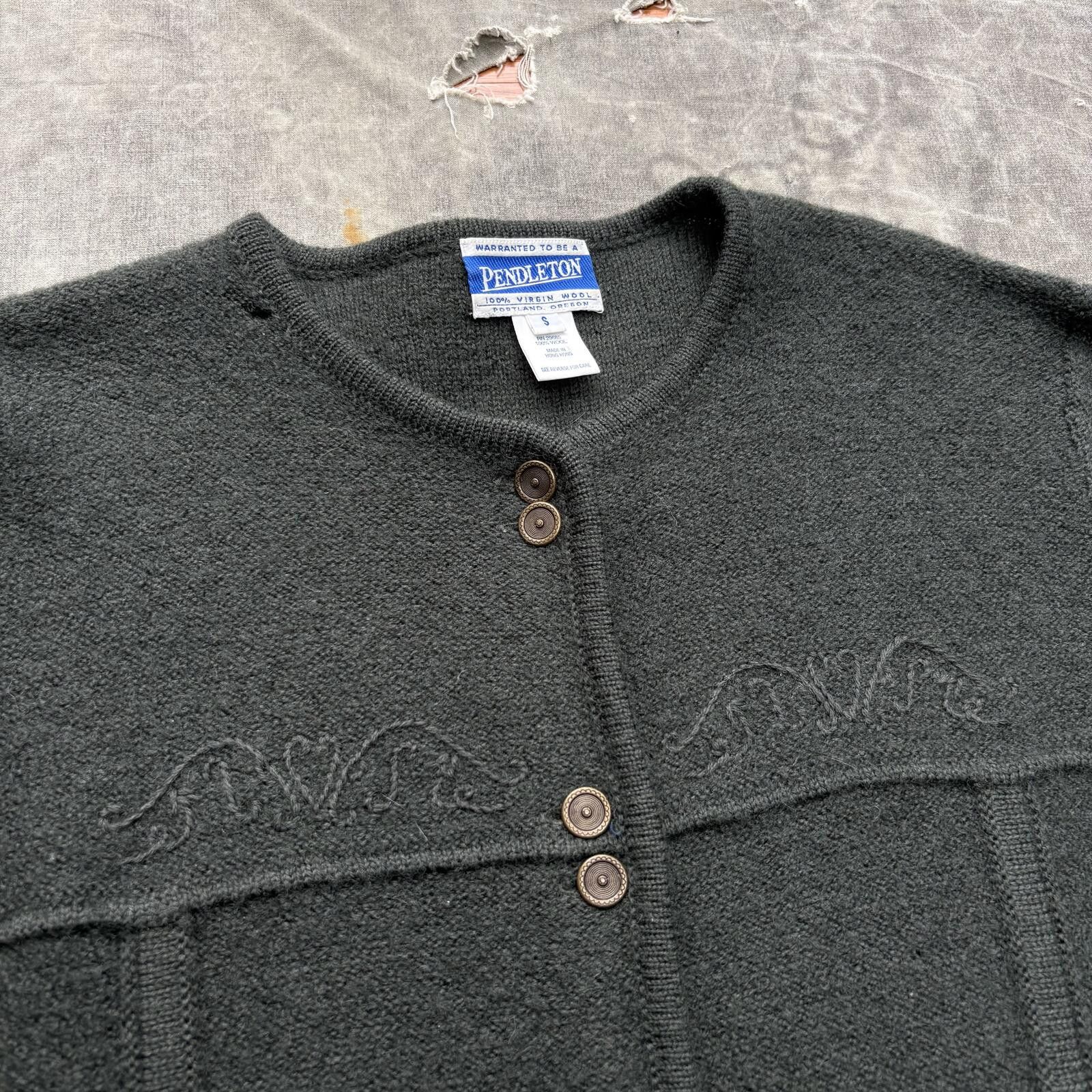 Pendleton Vintage 90s Green Pendleton Textured Wool Sweater Cardigan Size S / US 4 / IT 40 - 2 Thumbnail